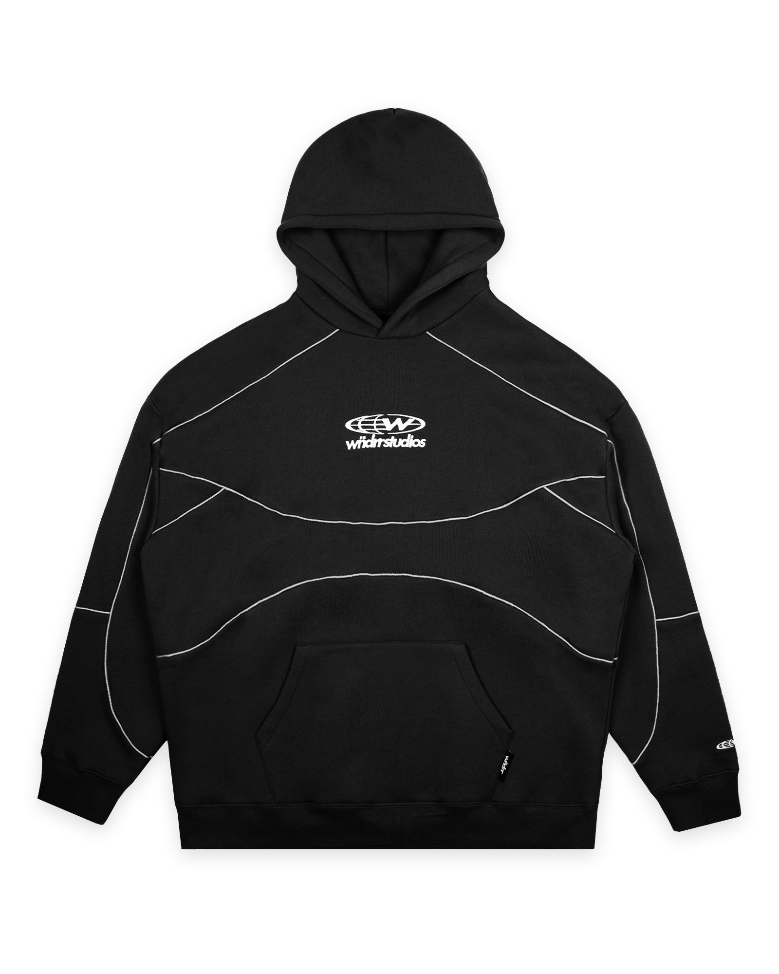 GLOBE PANEL HOOD SWEAT - BLACK
