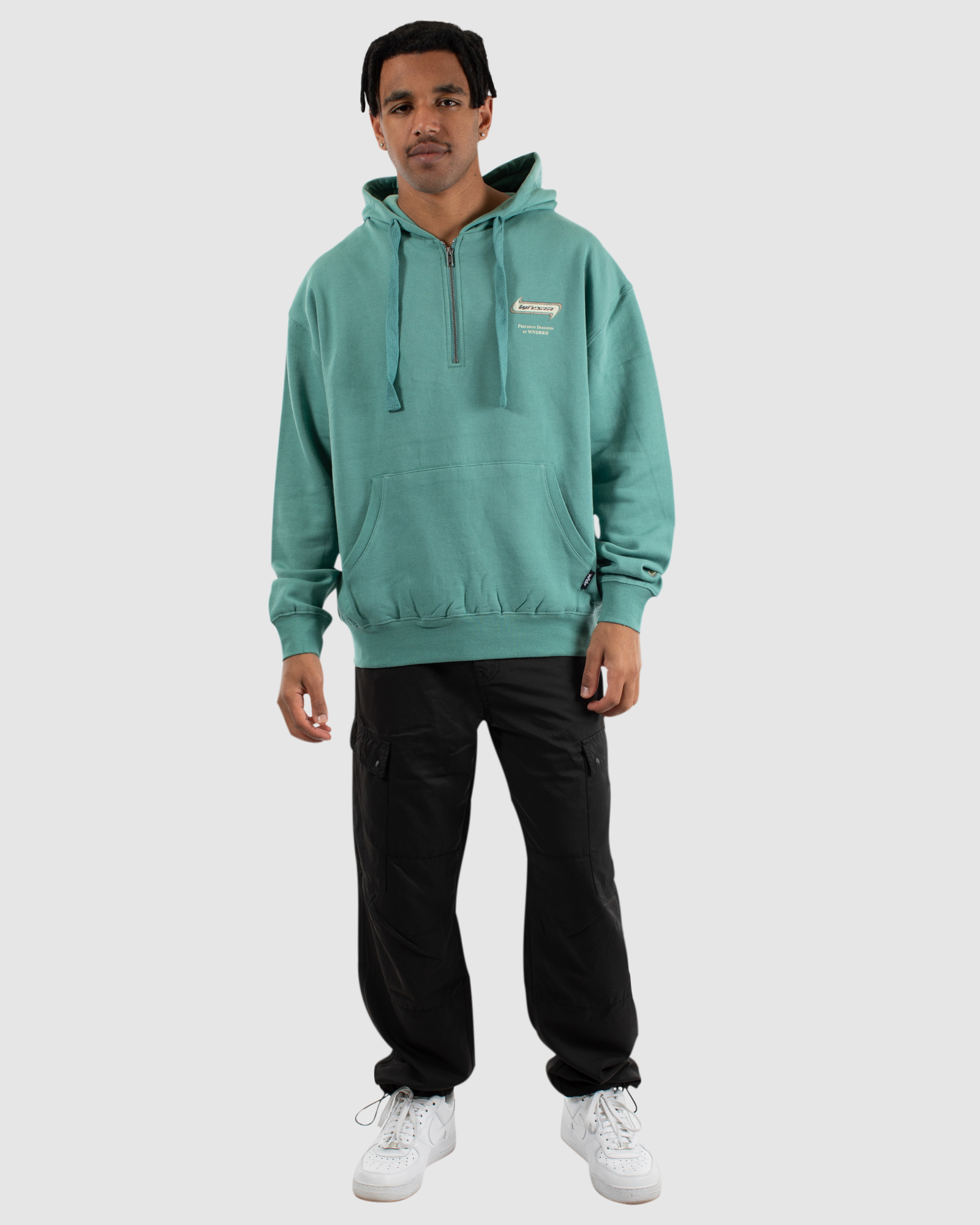 STRIDER 1/4 ZIP HOOD SWEAT - MINERAL GREEN