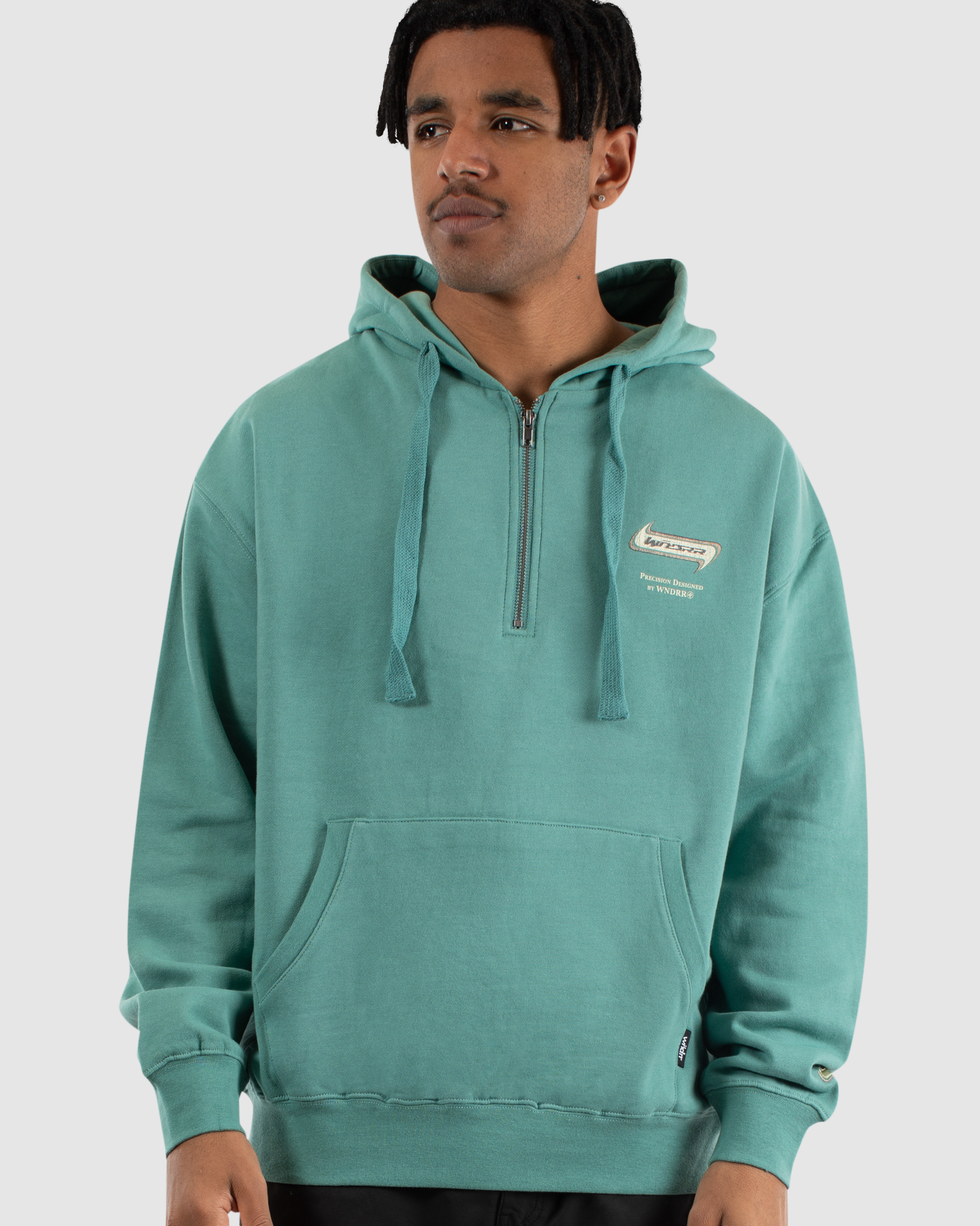 STRIDER 1/4 ZIP HOOD SWEAT - MINERAL GREEN