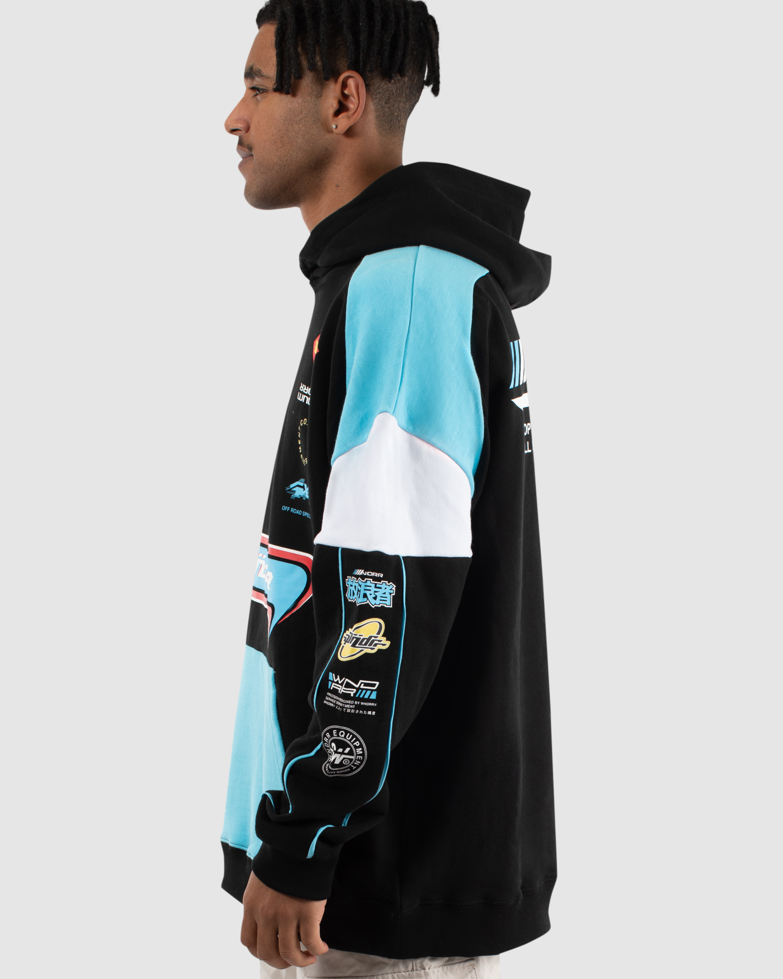 SUZUKA PANEL HOOD SWEAT - BLACK