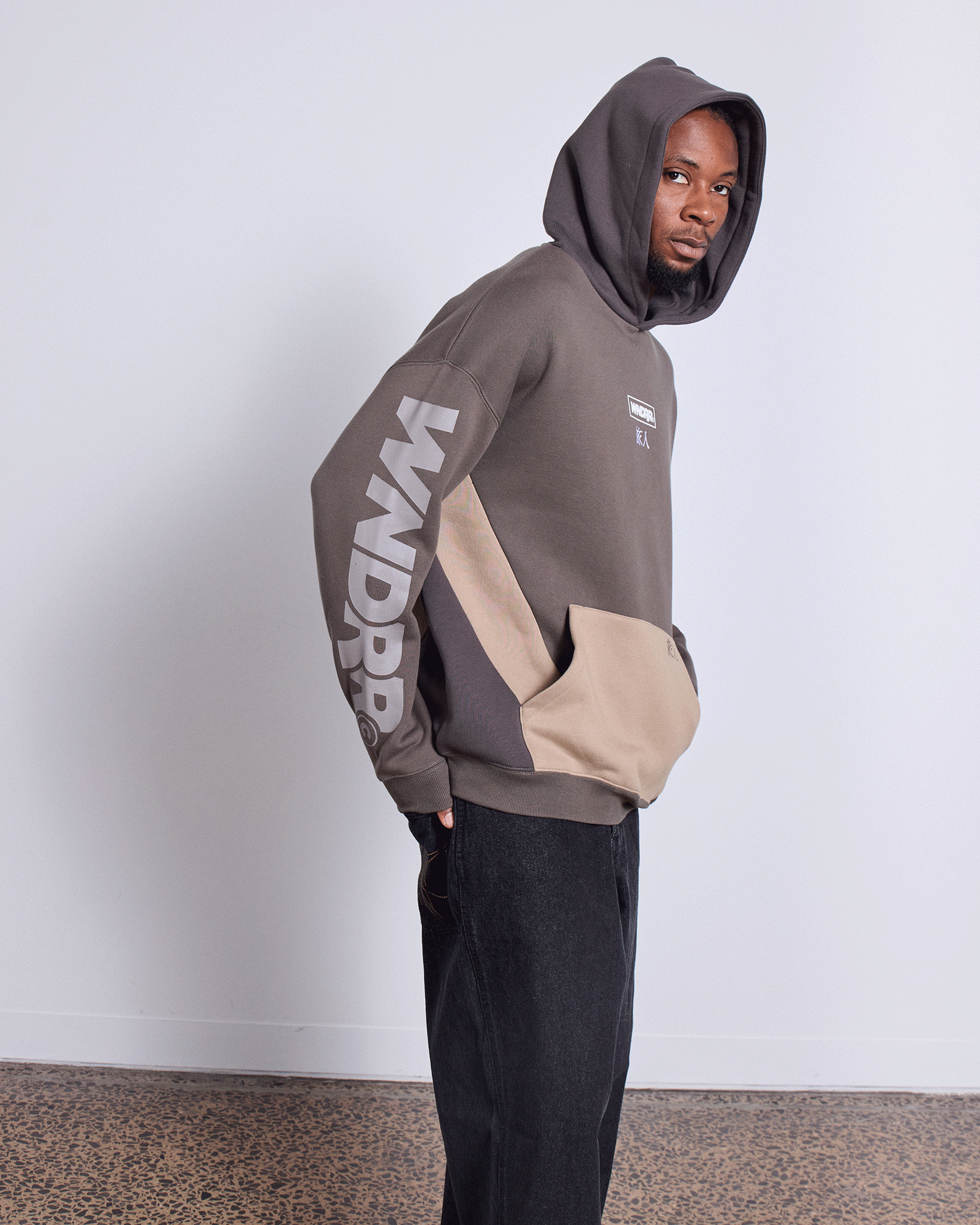 PRIVACY PANEL HOOD SWEAT - WALNUT/TAUPE