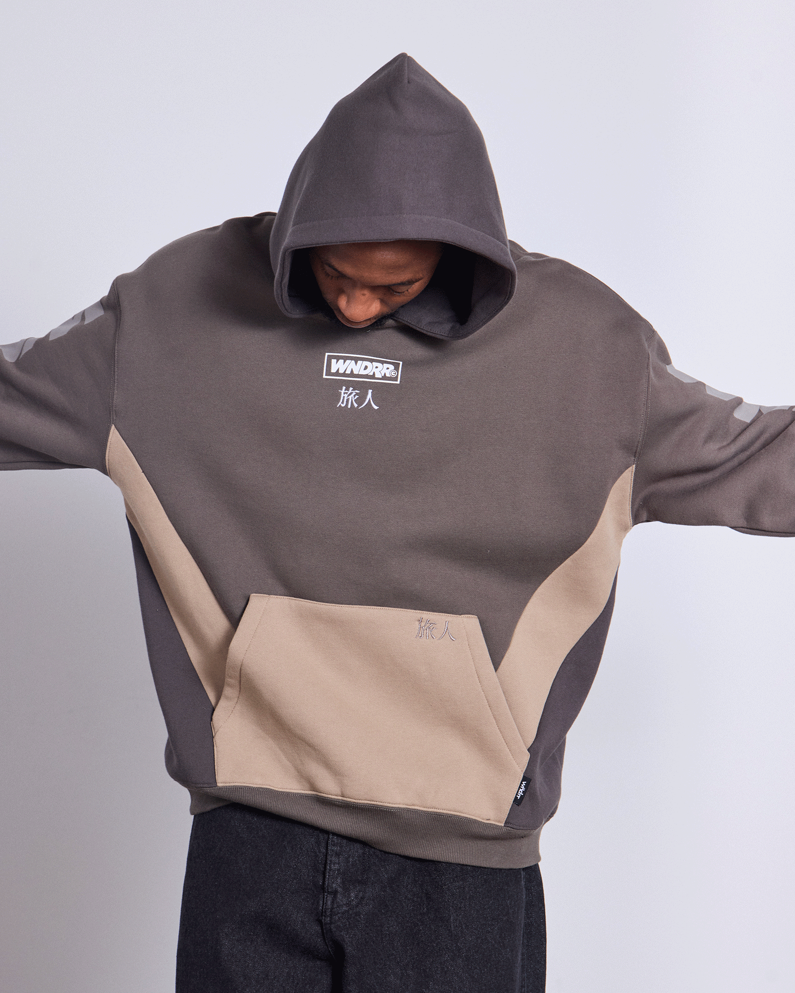 PRIVACY PANEL HOOD SWEAT - WALNUT/TAUPE