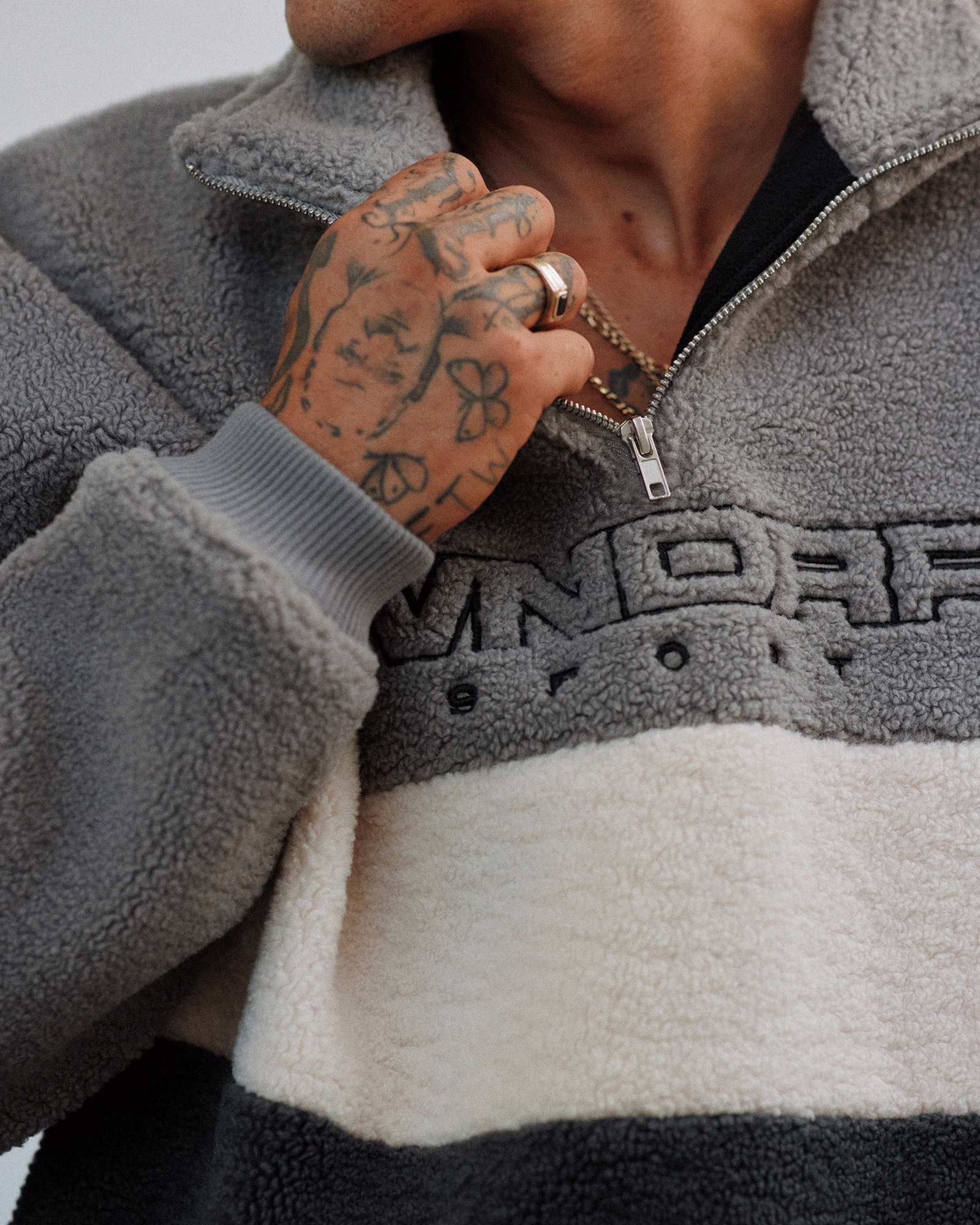 STARTER 1/4 ZIP POLAR FLEECE SWEAT - GREY/BLACK