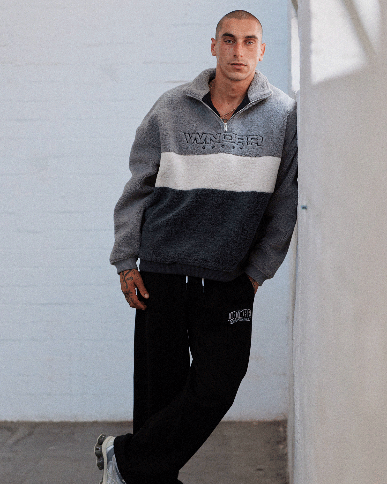 STARTER 1/4 ZIP POLAR FLEECE SWEAT - GREY/BLACK
