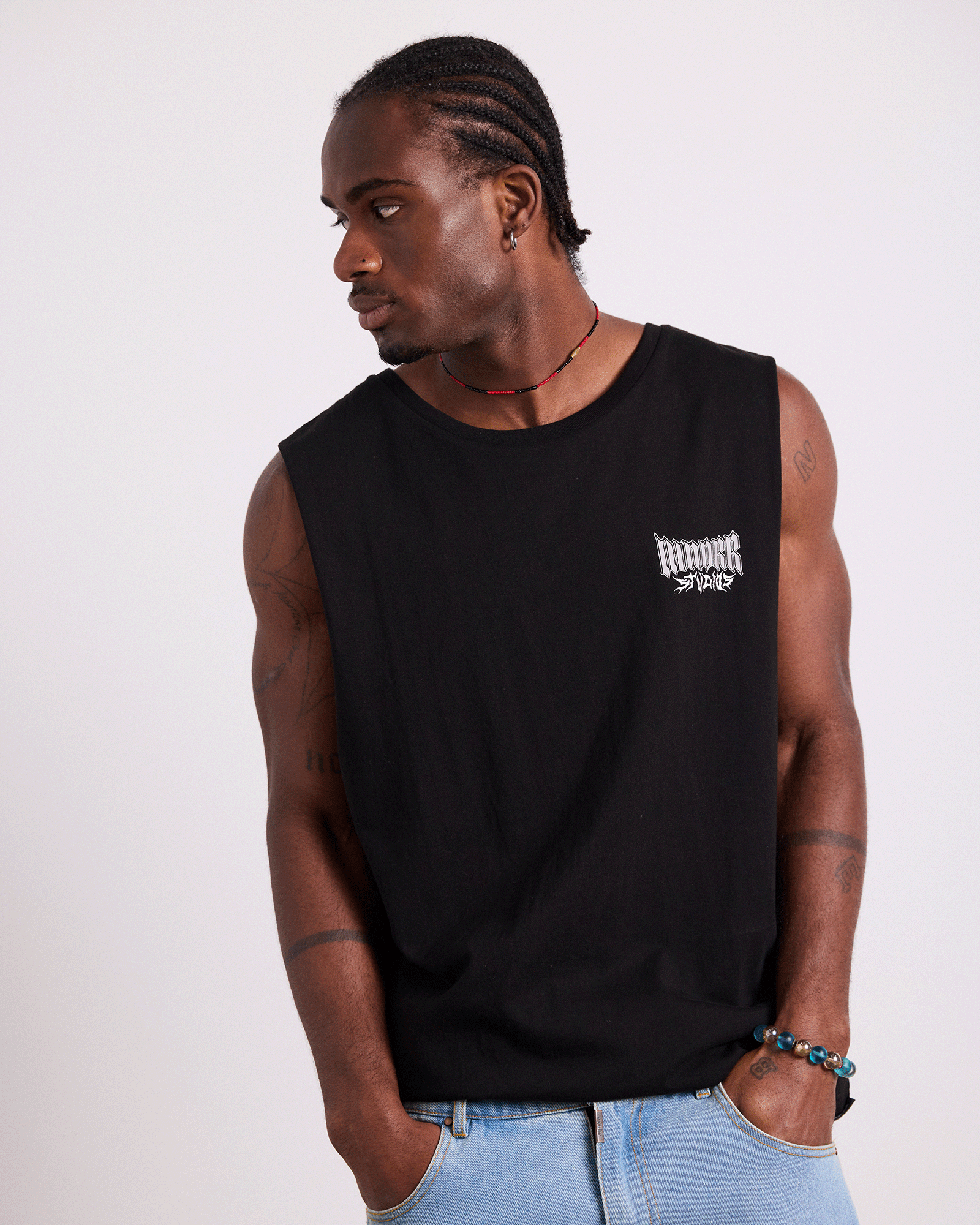 BLEACH MUSCLE TOP - BLACK