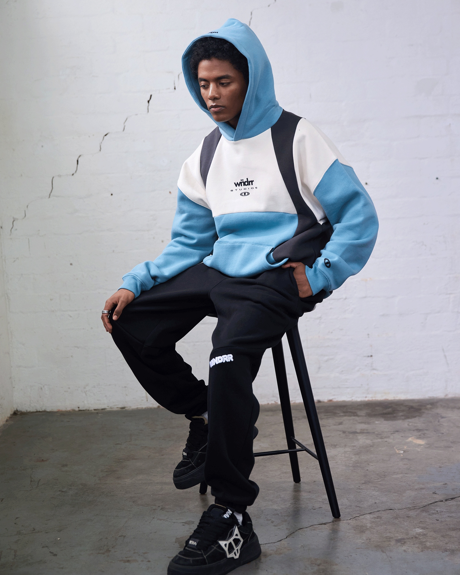 FRAMED PANEL HOOD SWEAT - DUSK BLUE/OFF WHITE