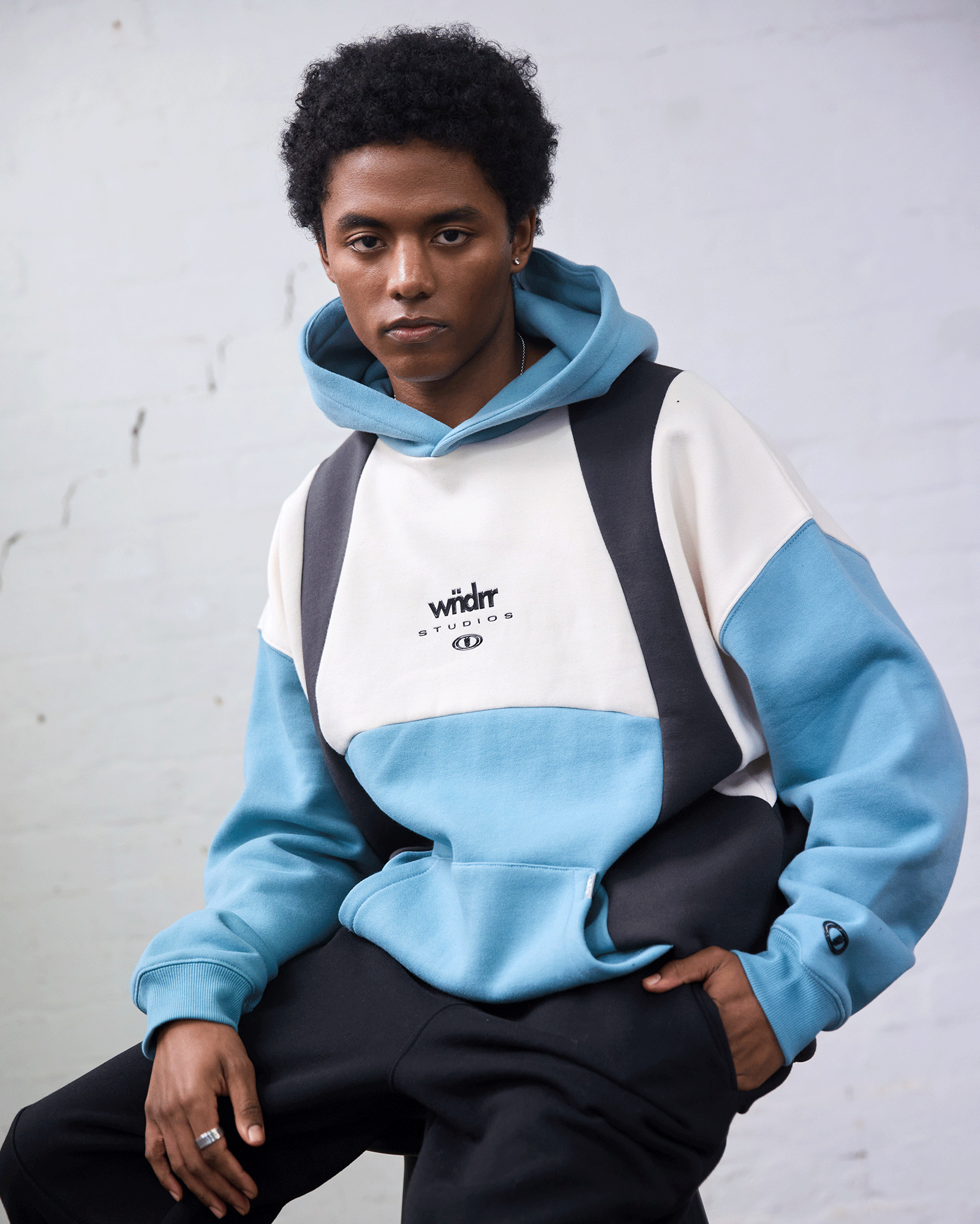 FRAMED PANEL HOOD SWEAT - DUSK BLUE/OFF WHITE