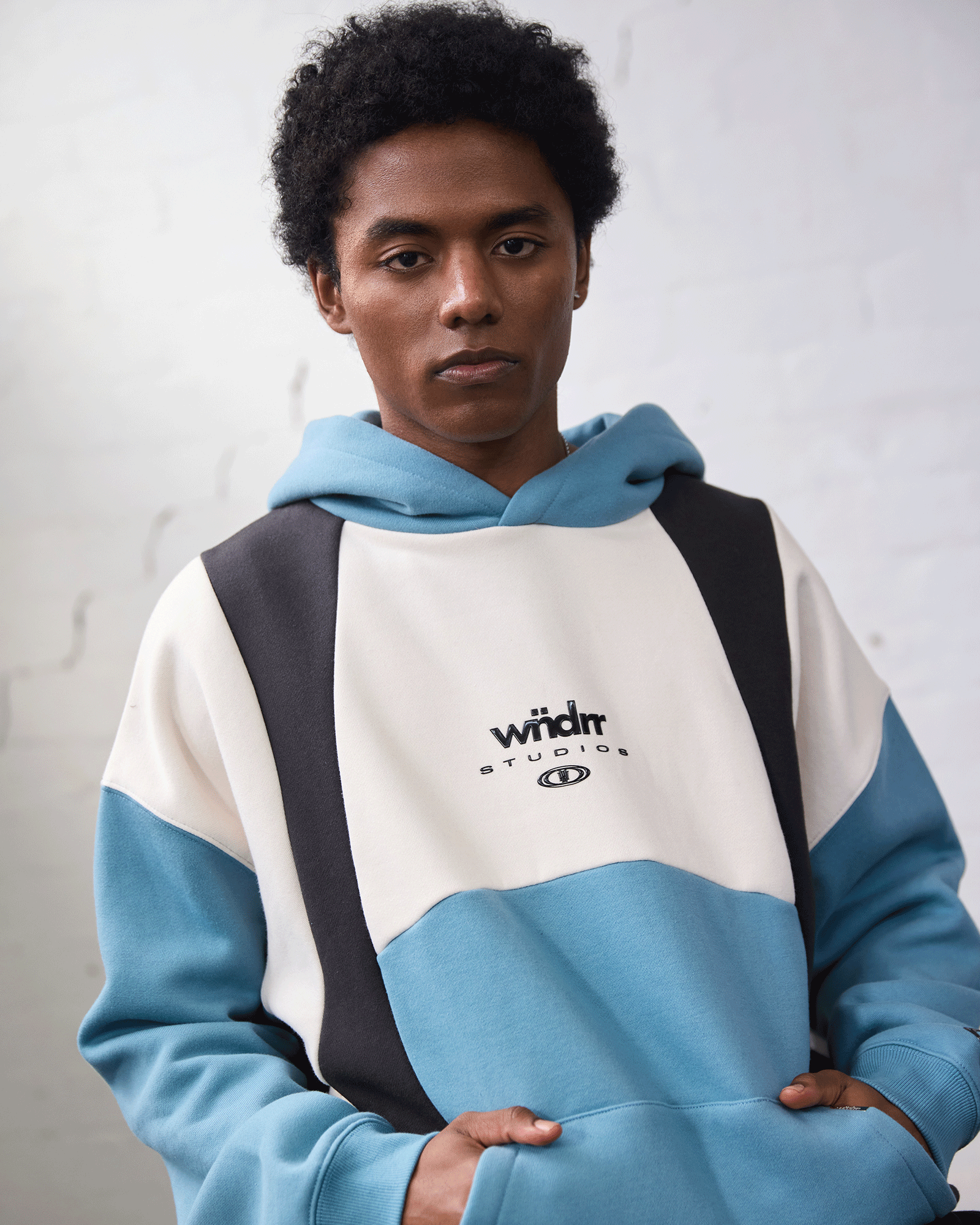 FRAMED PANEL HOOD SWEAT - DUSK BLUE/OFF WHITE