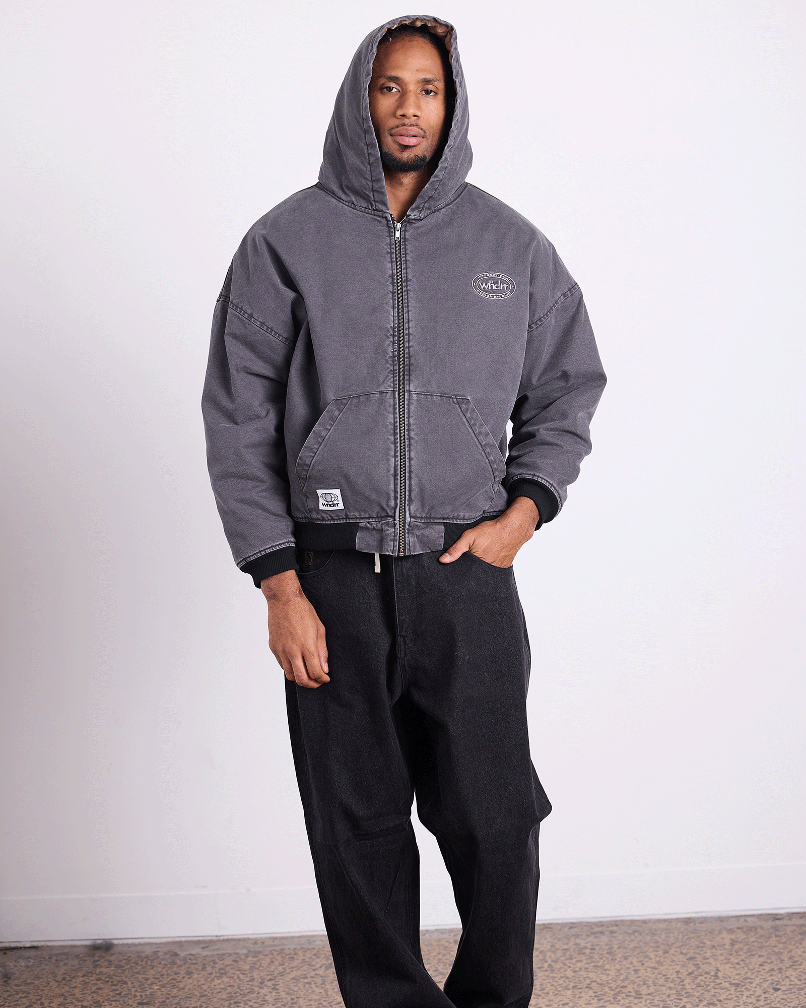 CREDIT HOODED WORK JACKET - BLACK DENIM