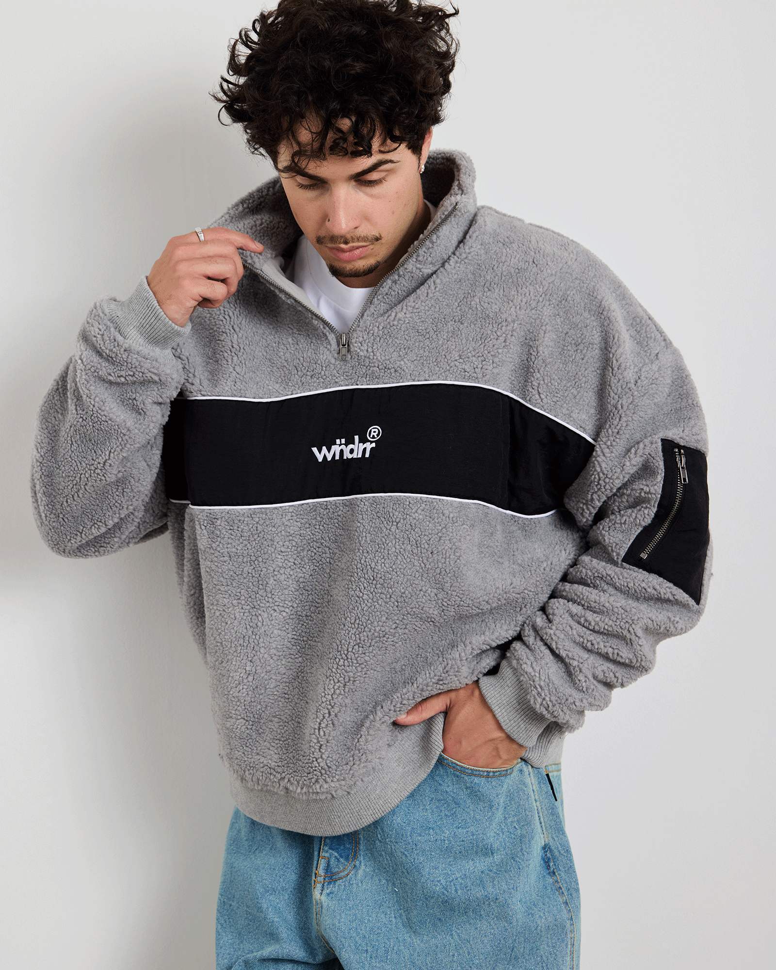 OFFCUT 1/4 ZIP SHERPA FLEECE SWEAT - GREY
