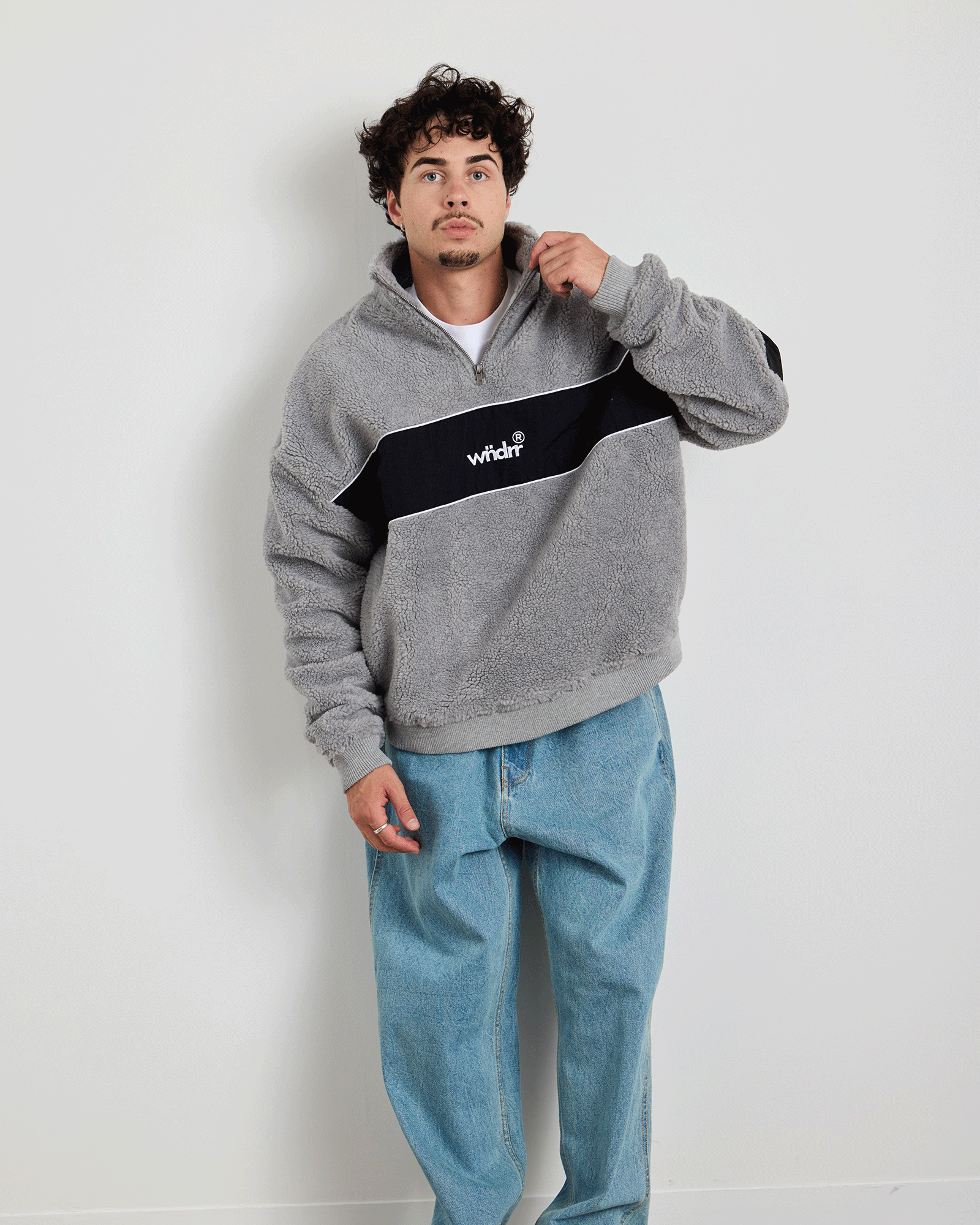 OFFCUT 1/4 ZIP SHERPA FLEECE SWEAT - GREY