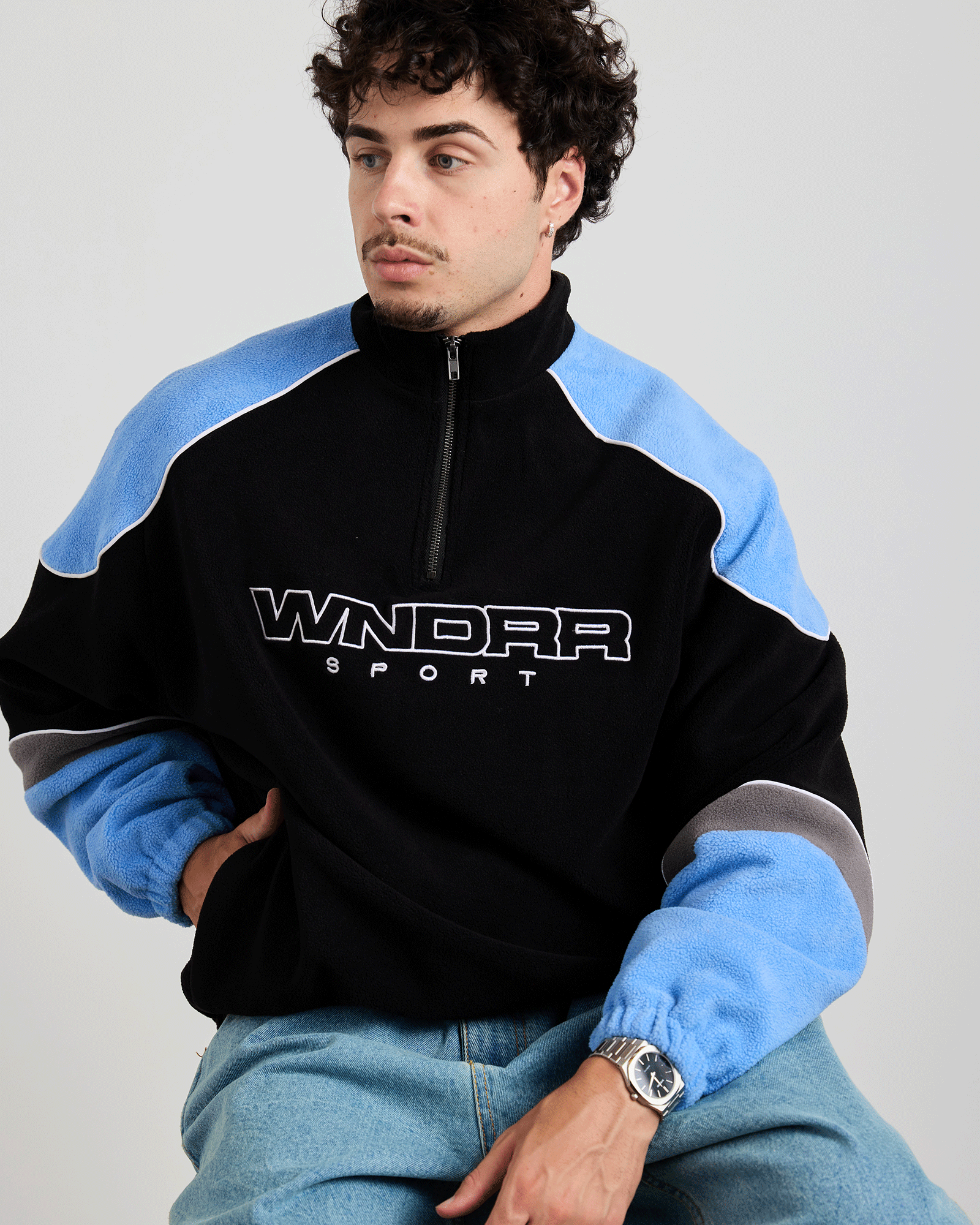 KICKOFF 1/4 ZIP POLAR FLEECE SWEAT - BLACK/BLUE