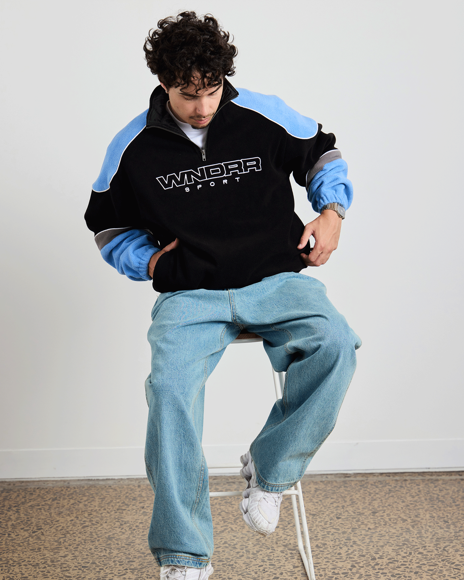 KICKOFF 1/4 ZIP POLAR FLEECE SWEAT - BLACK/BLUE