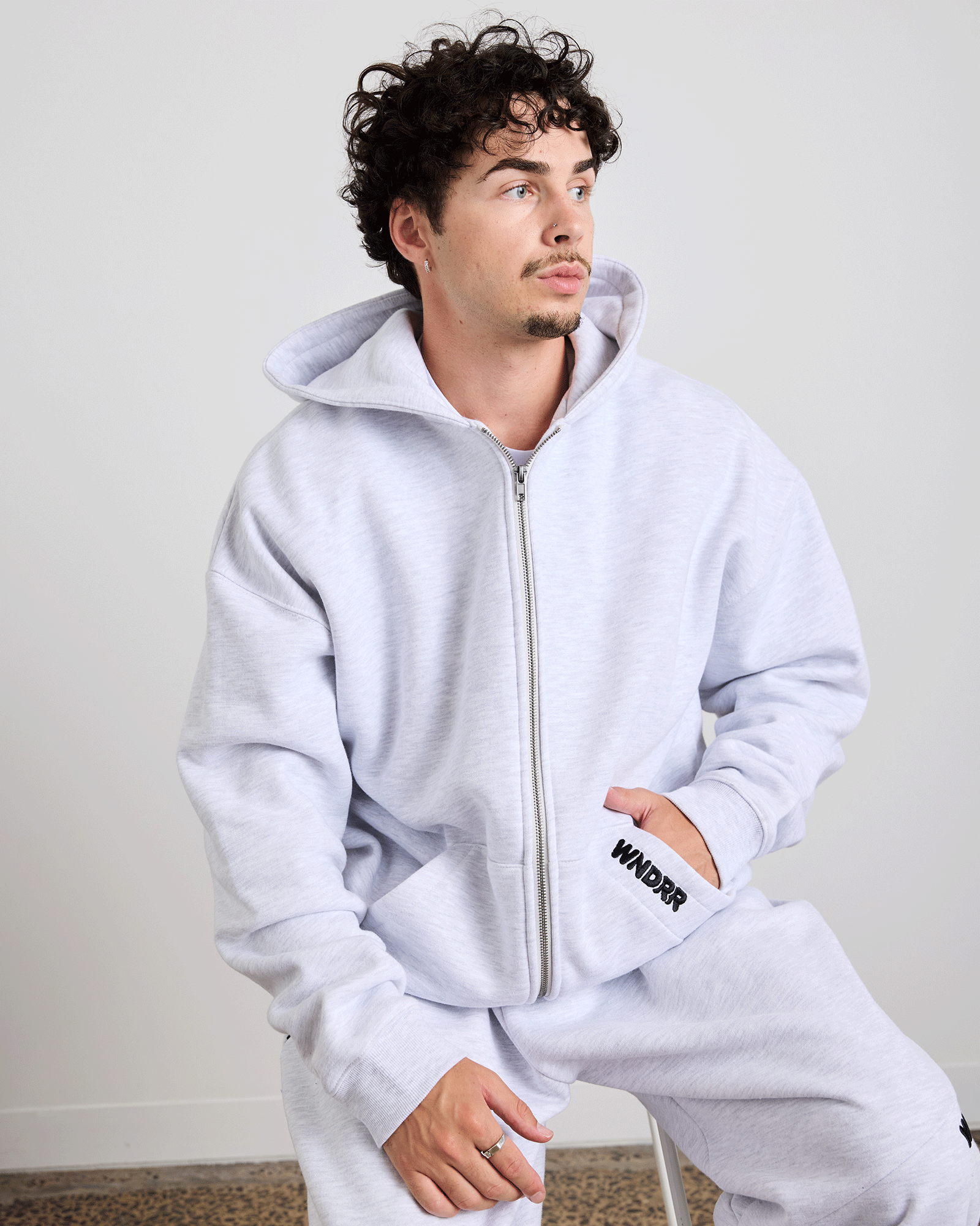 HALO ZIP HOOD SWEAT - WHITE MARLE