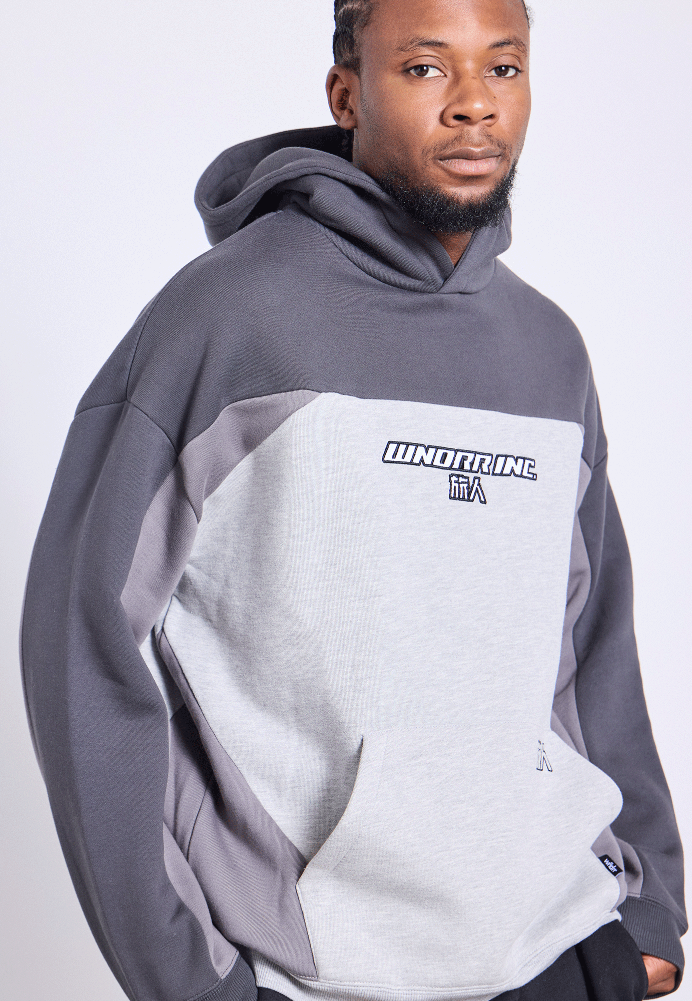 SHOJI PANEL HOOD SWEAT - GREY MARLE