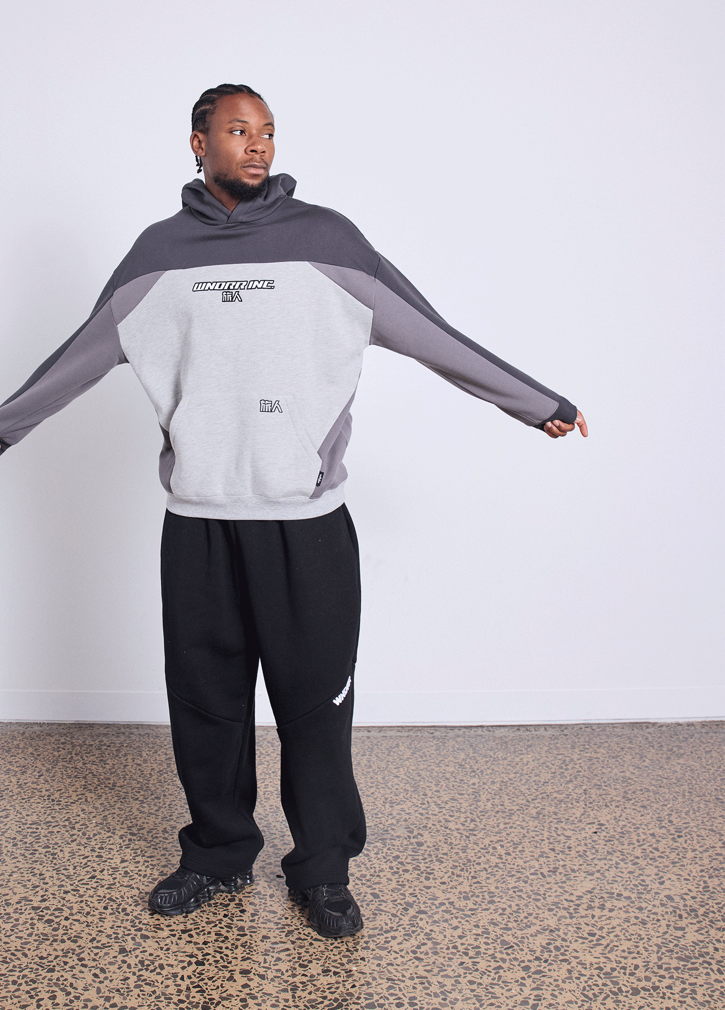 SHOJI PANEL HOOD SWEAT - GREY MARLE