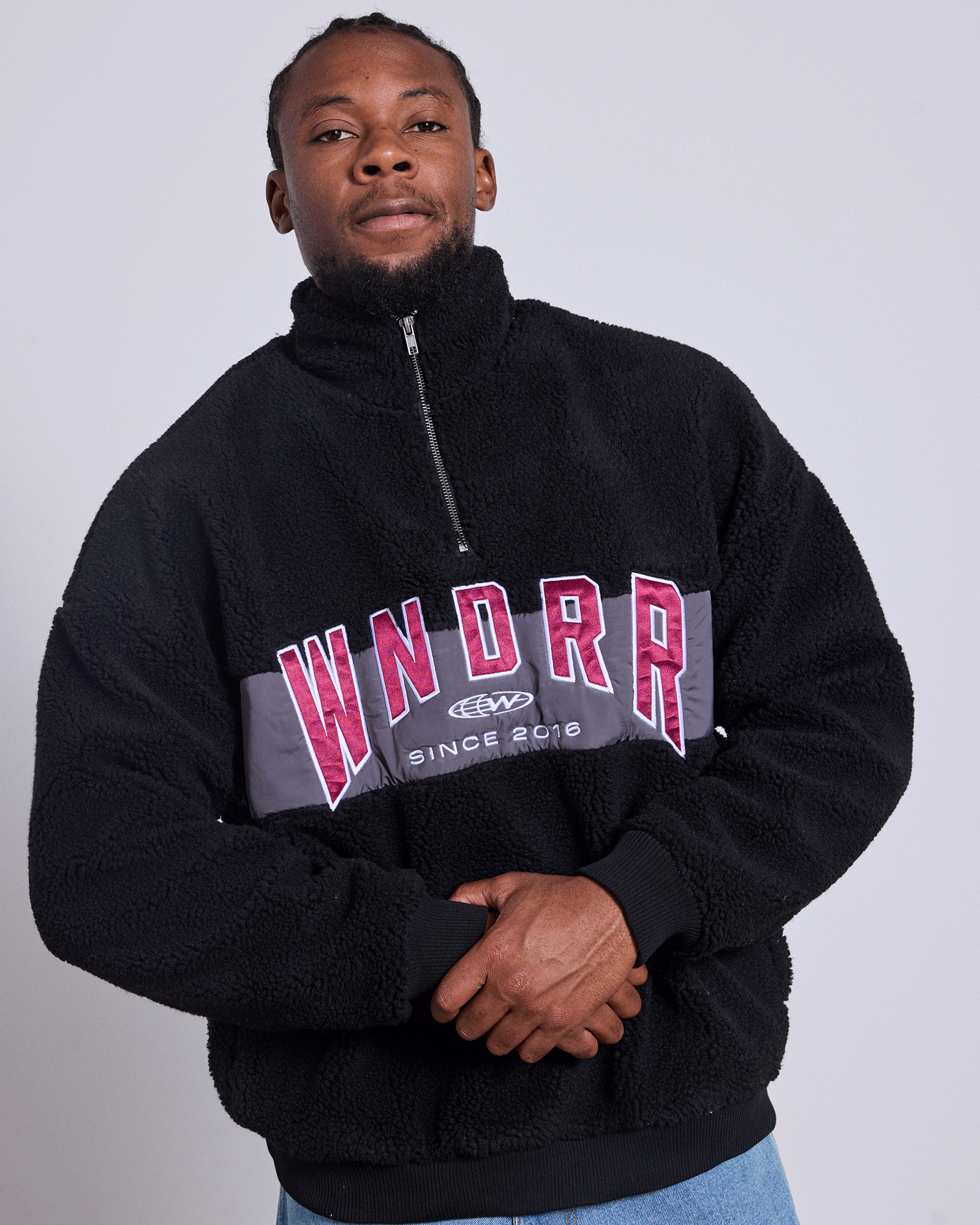 HASHI 1/4 ZIP SHERPA FLEECE - BLACK