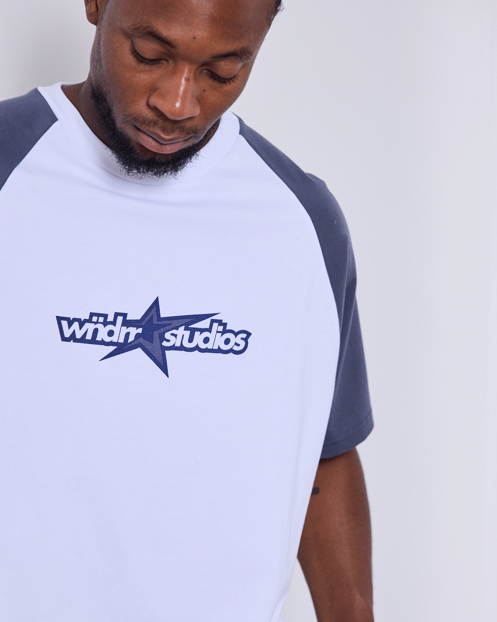 STXR RAGLAN BOX FIT TEE - WHITE/BLUE