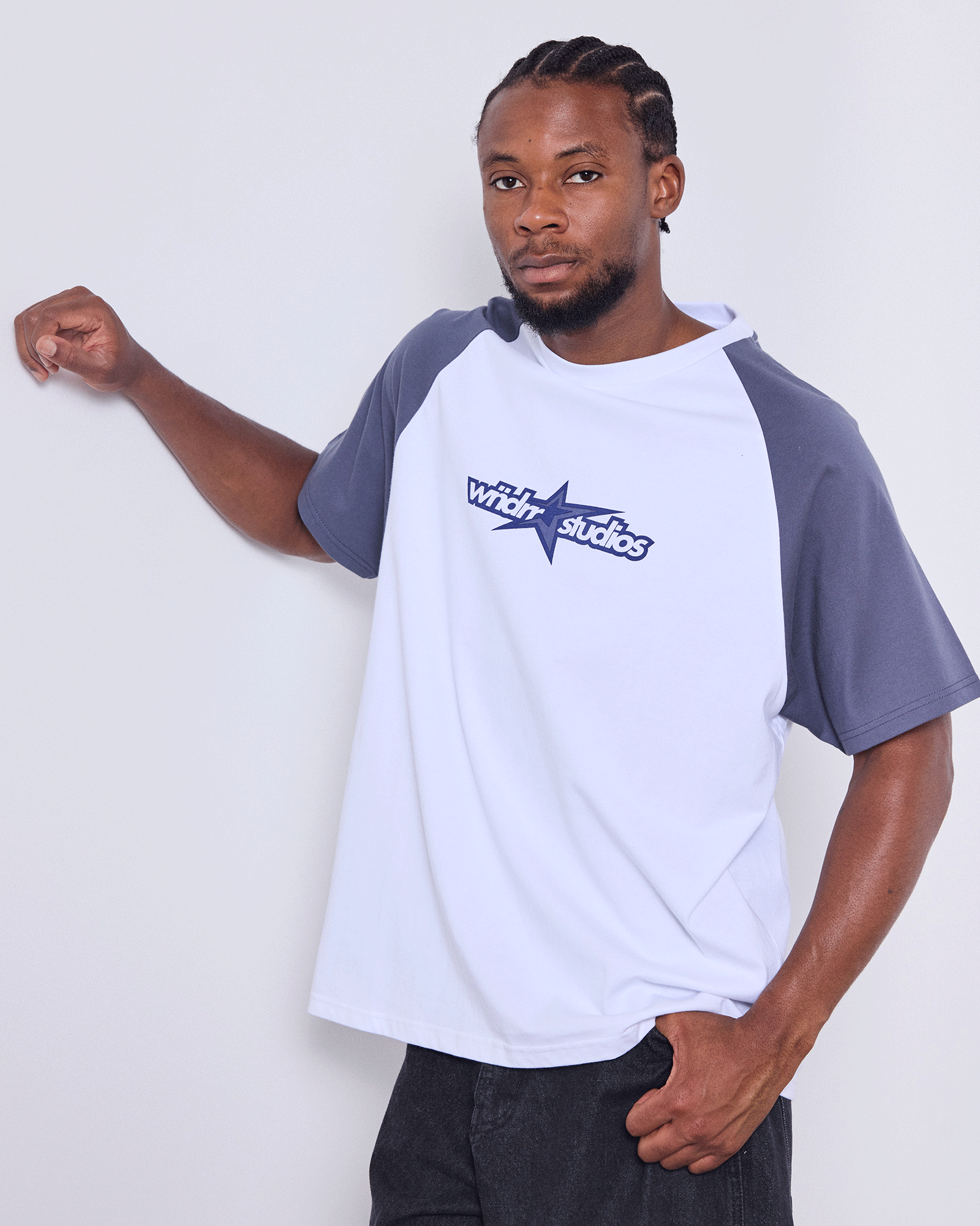 STXR RAGLAN BOX FIT TEE - WHITE/BLUE