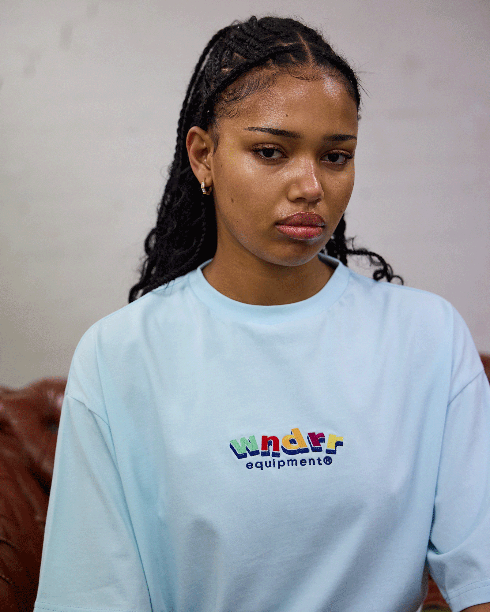 BLOCKED CROPPED FIT TEE - BABY BLUE