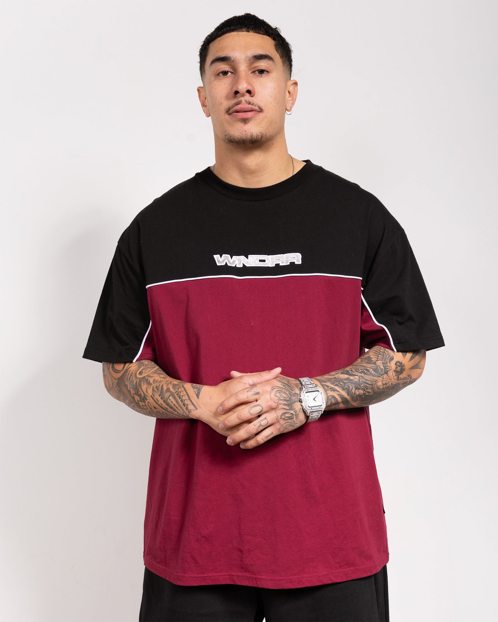 CHANNEL PANEL BOX FIT TEE - BLACK/RED
