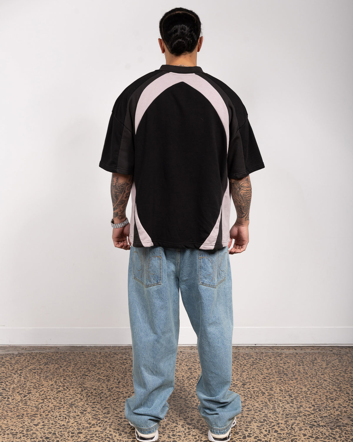 FORM PANEL S/S POLO TOP - BLACK/GREY