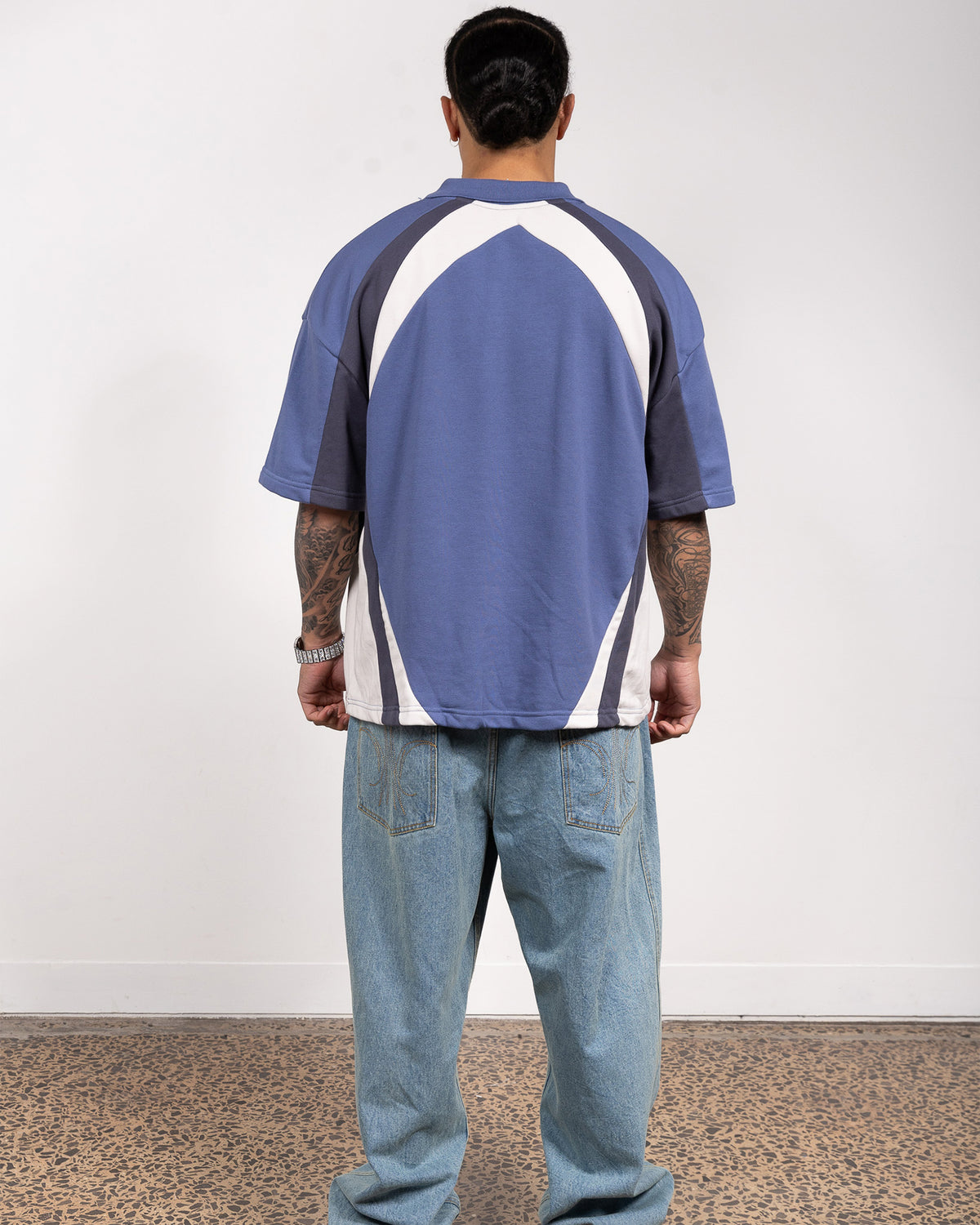 FORM PANEL S/S POLO TOP - BLUE/GREY