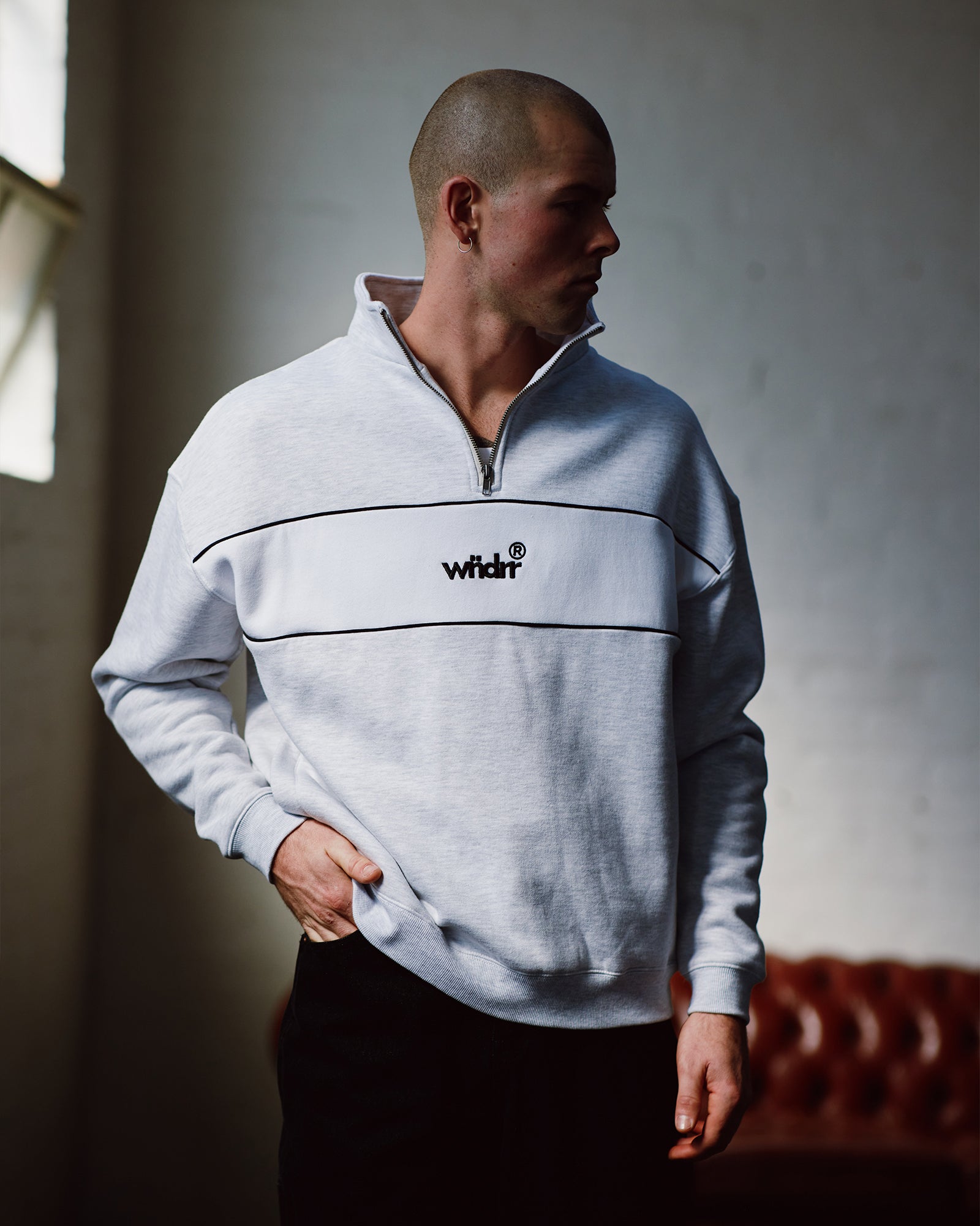 OFFCUT 1/4 ZIP SWEAT - WHITE MARLE