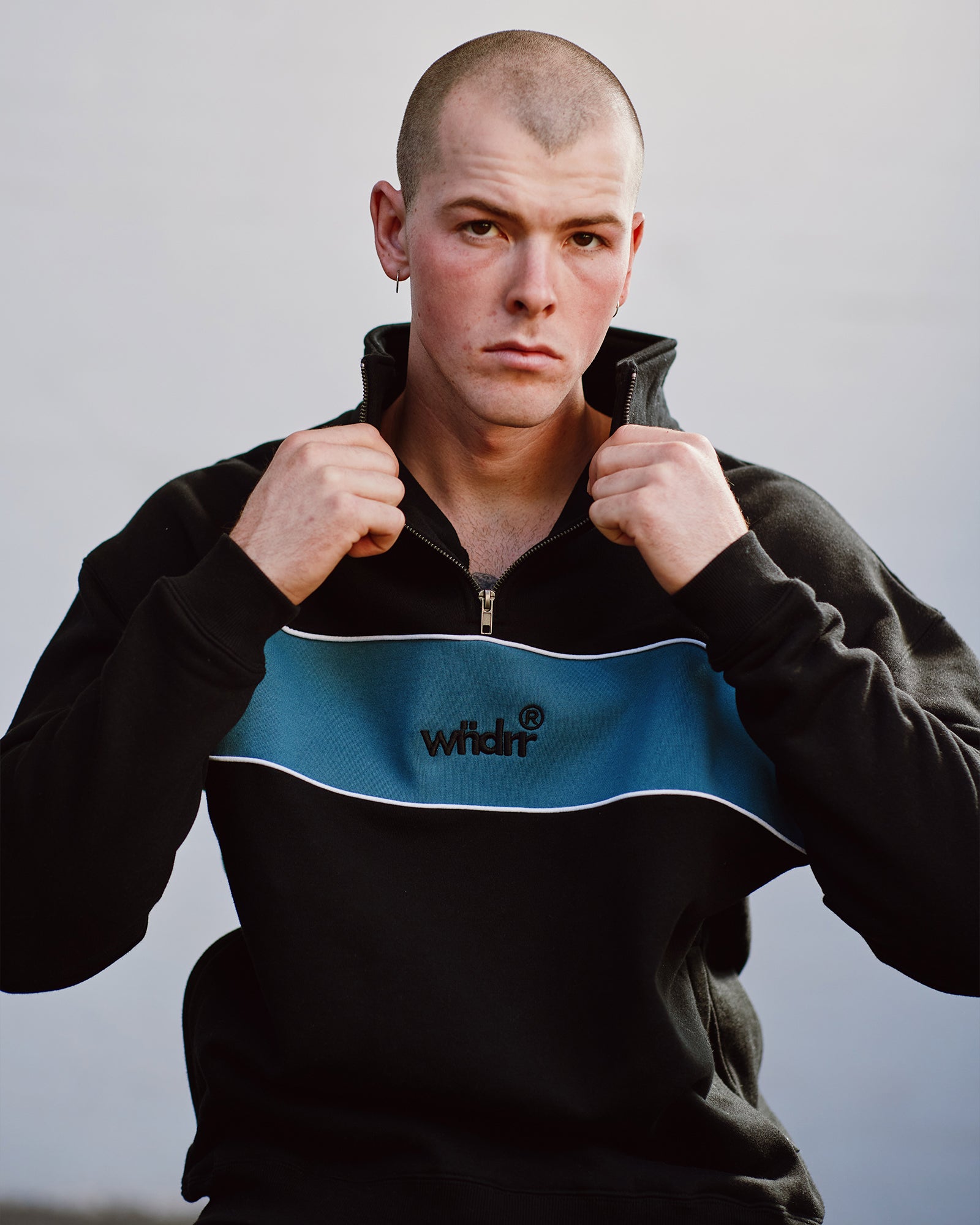 OFFCUT 1/4 ZIP SWEAT - BLACK/DUSK BLUE