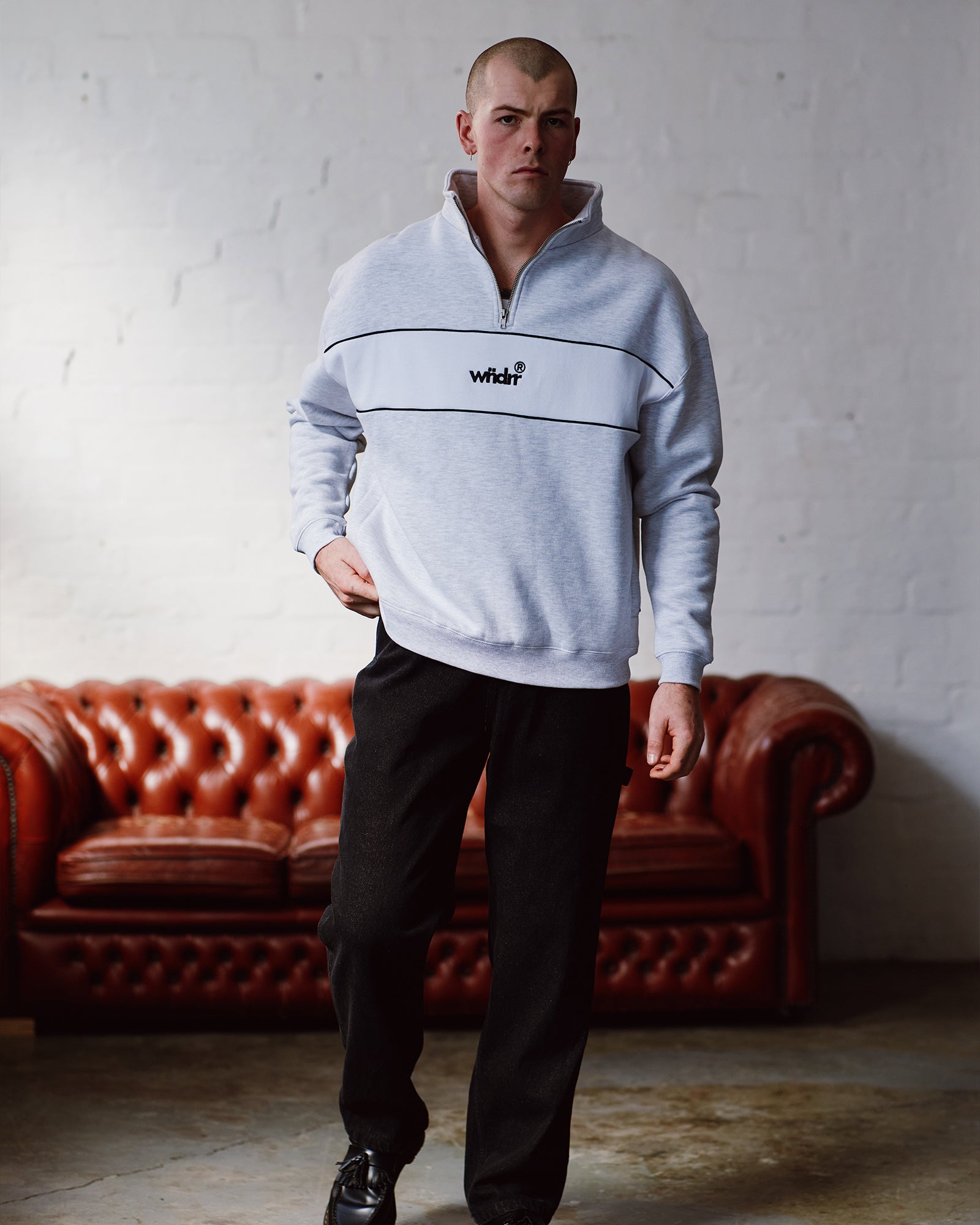 OFFCUT 1/4 ZIP SWEAT - WHITE MARLE