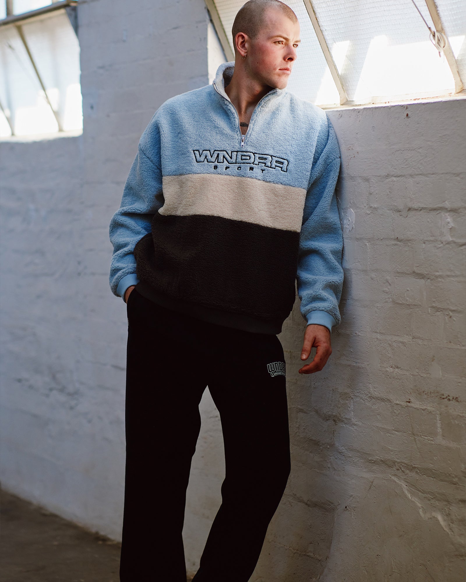 STARTER 1/4 ZIP POLAR FLEECE SWEAT - BLUE/BLACK