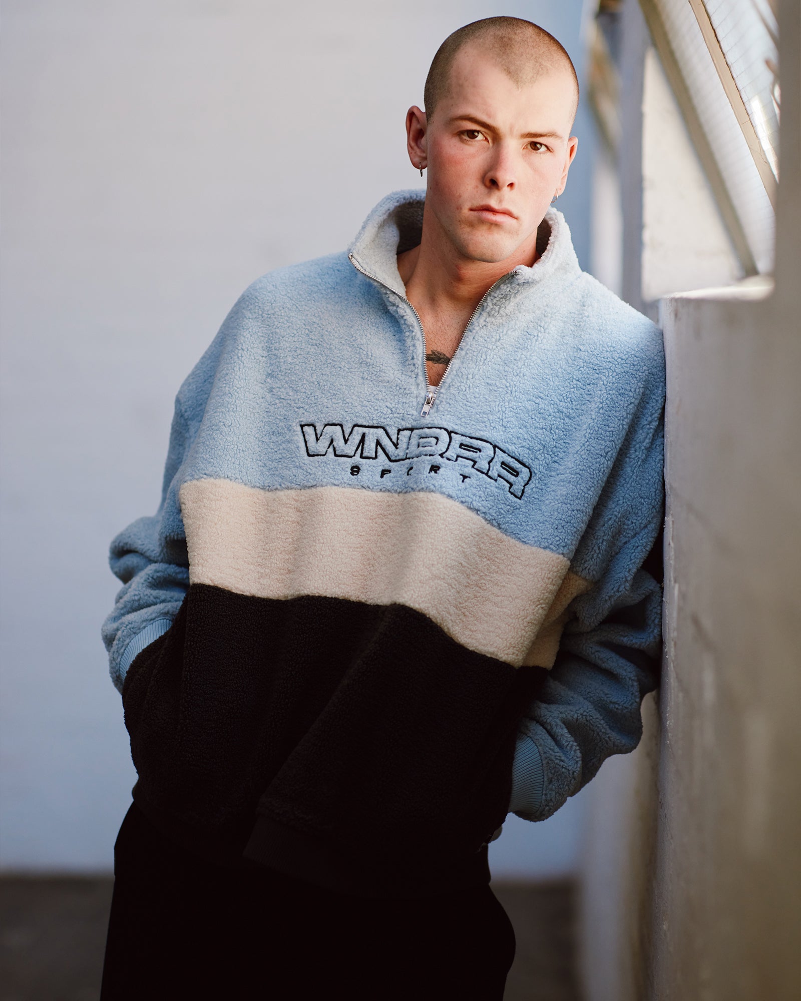 STARTER 1/4 ZIP POLAR FLEECE SWEAT - BLUE/BLACK