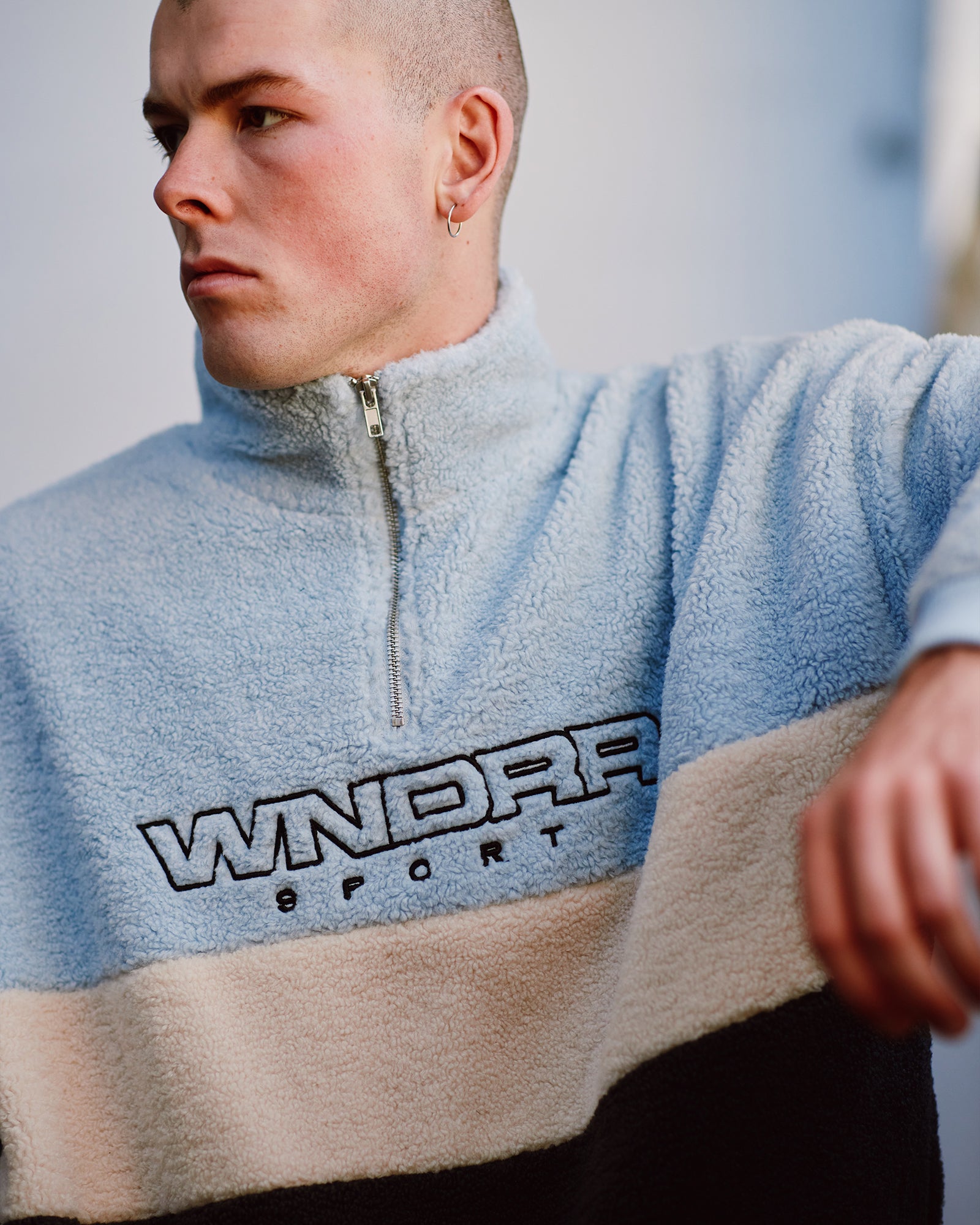 STARTER 1/4 ZIP POLAR FLEECE SWEAT - BLUE/BLACK