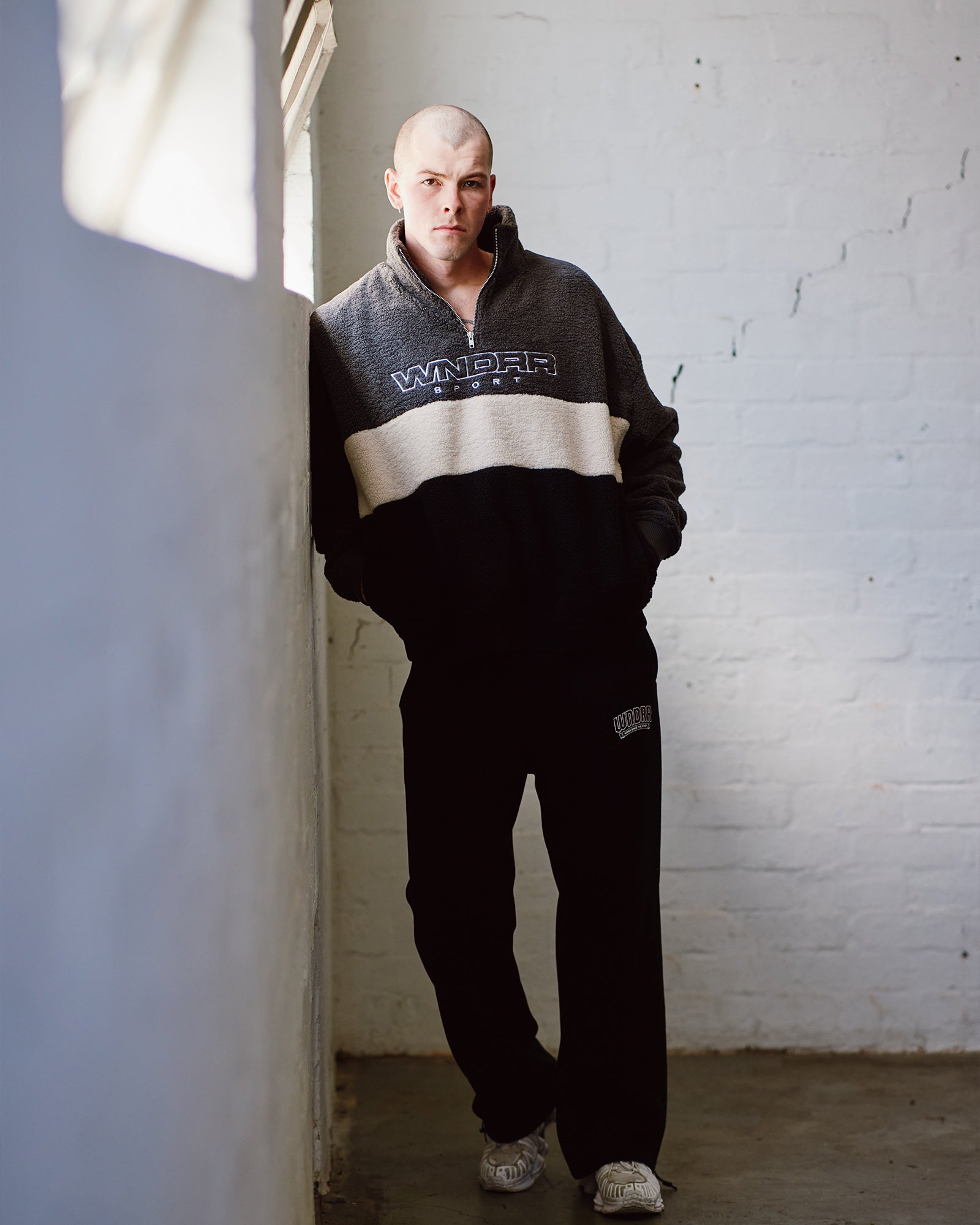 STARTER 1/4 ZIP POLAR FLEECE SWEAT - FADED BLACK/BLACK