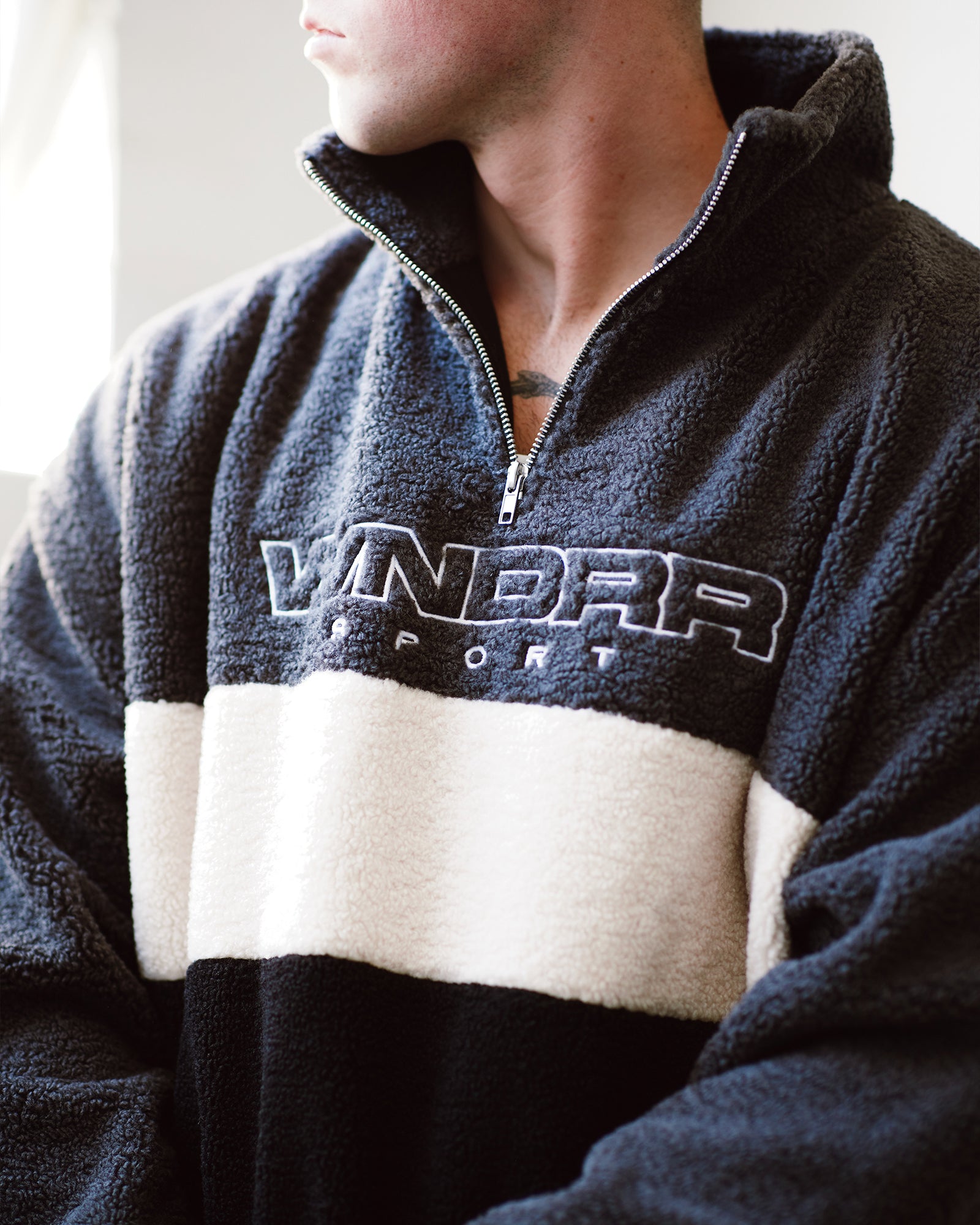 STARTER 1/4 ZIP POLAR FLEECE SWEAT - FADED BLACK/BLACK