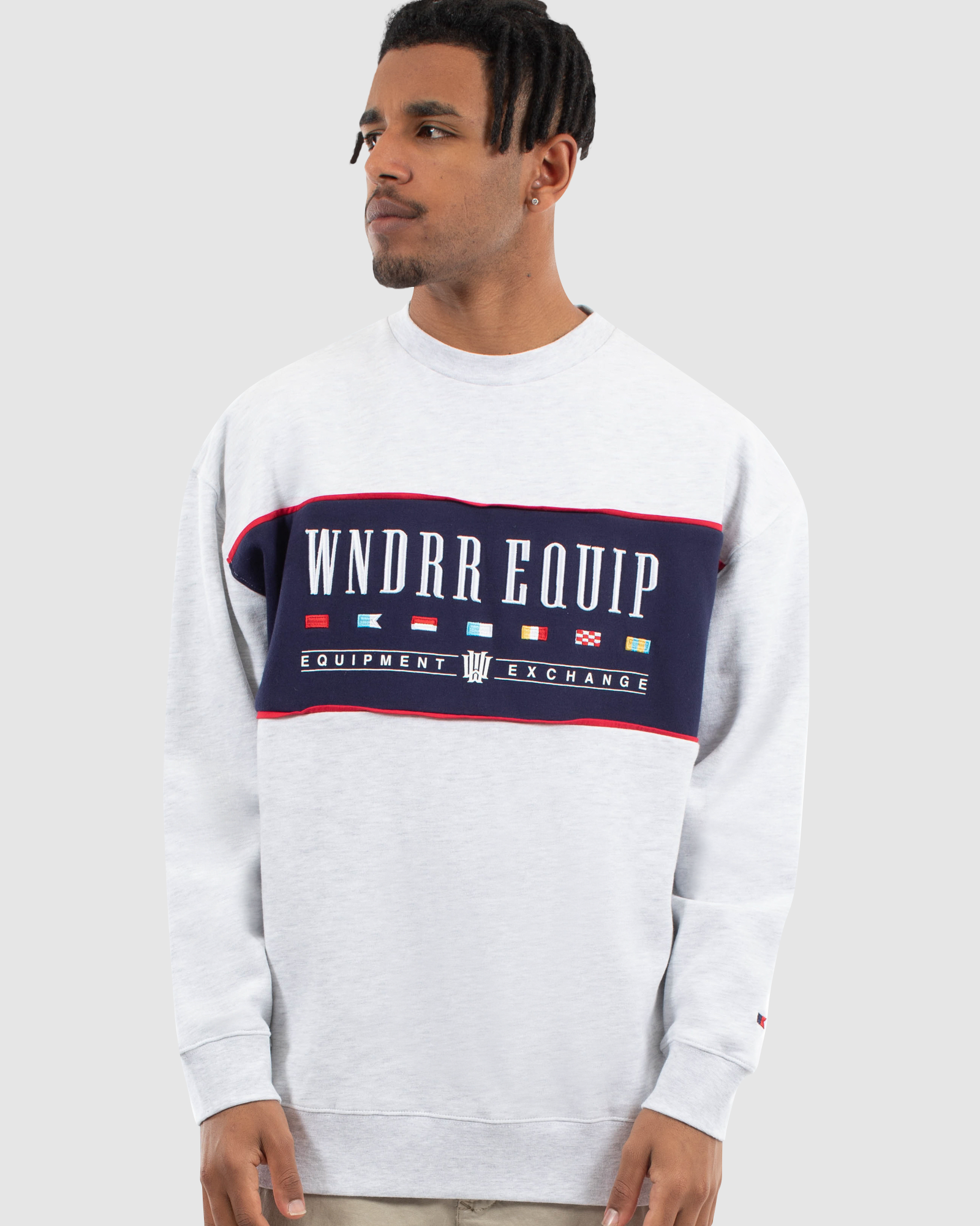 EXCHANGE PANEL CREW SWEAT - WHITE MARLE/NAVY