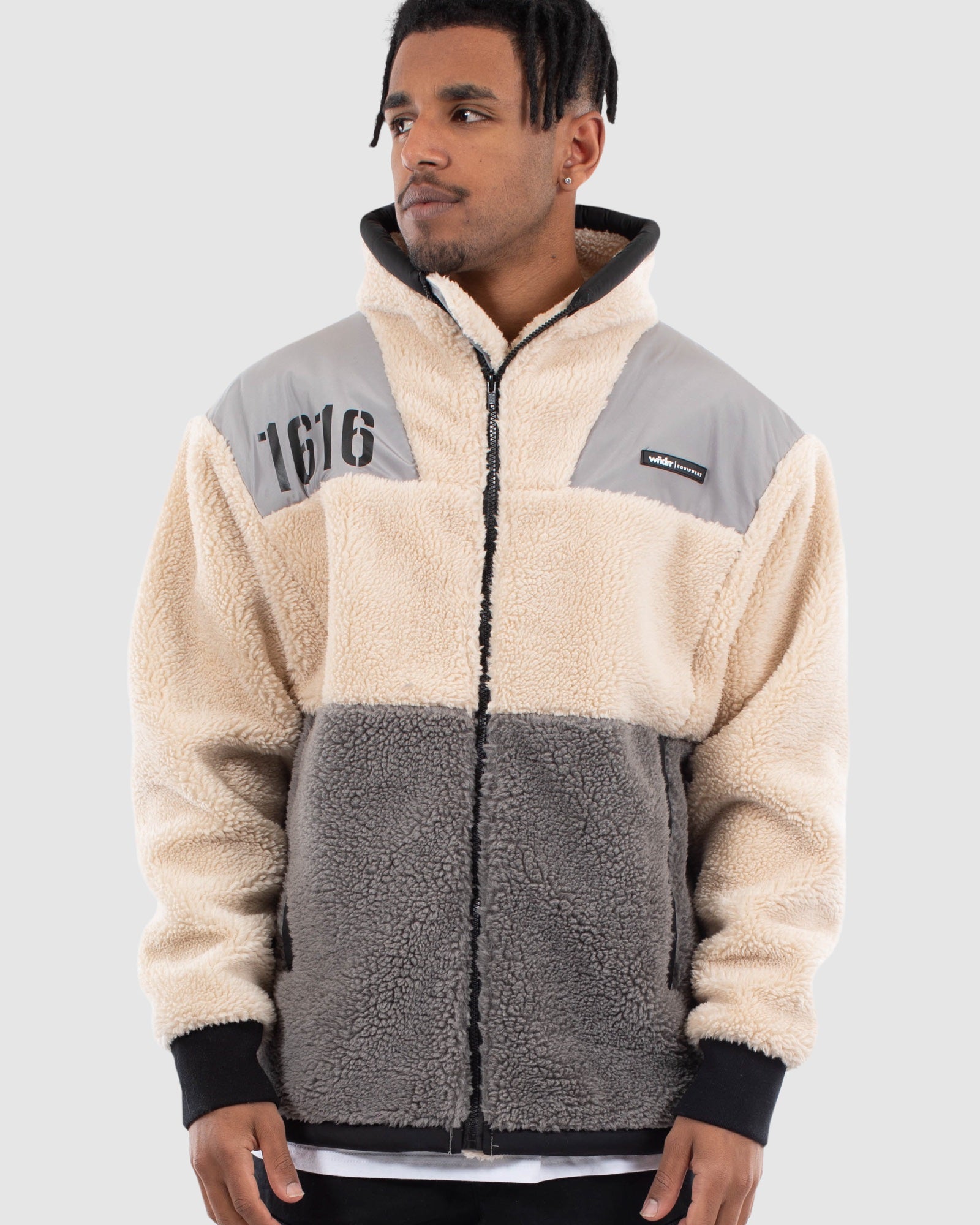 COUNT IT SHERPA JACKET - GREY/OFF WHITE