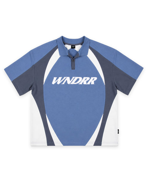 FORM PANEL S/S POLO TOP - BLUE/GREY