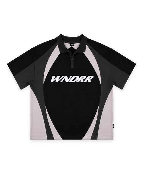 FORM PANEL S/S POLO TOP - BLACK/GREY