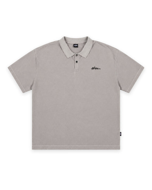 SCRIPT S/S POLO TOP - MOON GREY