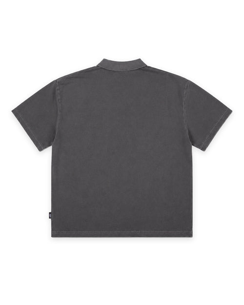 SCRIPT S/S POLO TOP - CHARCOAL