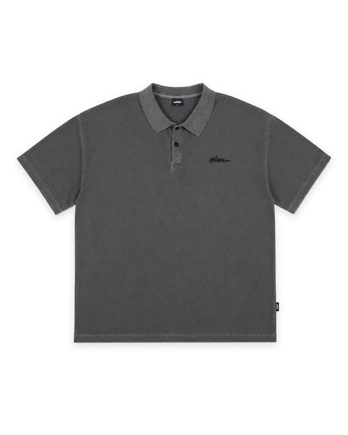 SCRIPT S/S POLO TOP - CHARCOAL