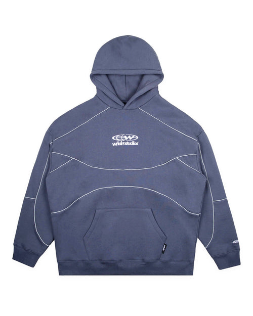 GLOBE PANEL HOOD SWEAT - STORM BLUE