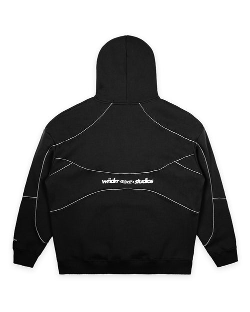 GLOBE PANEL HOOD SWEAT - BLACK