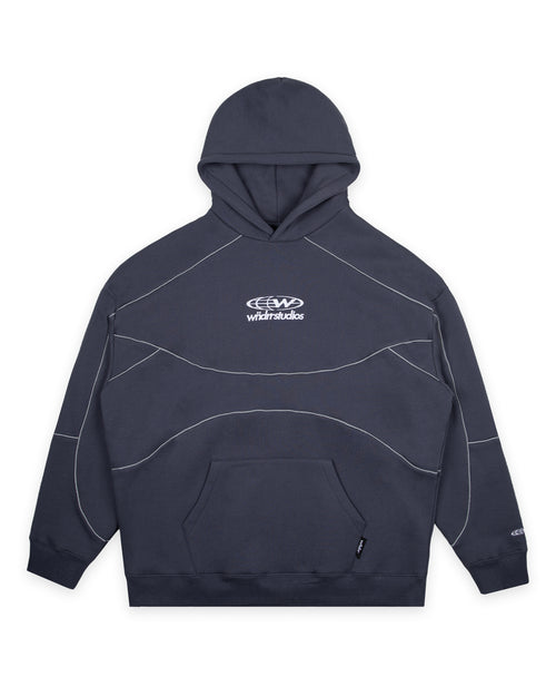 GLOBE PANEL HOOD SWEAT - STORM BLUE
