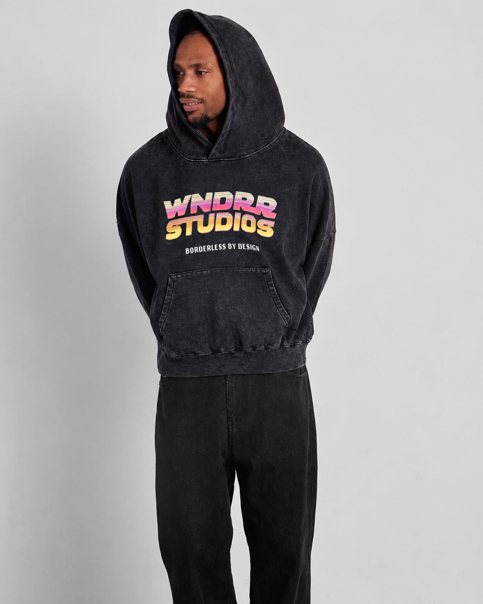 ARCADE BOX FIT HOOD SWEAT - WASHED BLACK