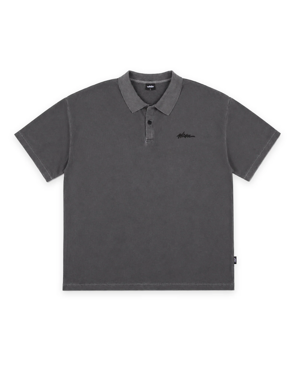 SCRIPT S/S POLO TOP - CHARCOAL