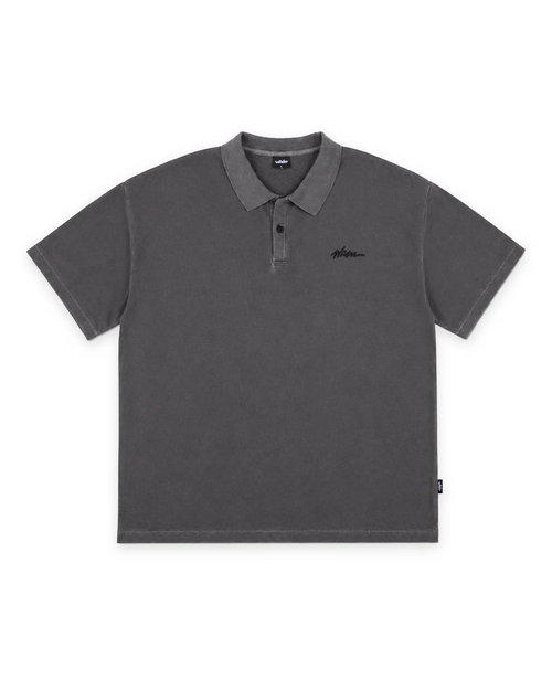 SCRIPT S/S POLO TOP - CHARCOAL
