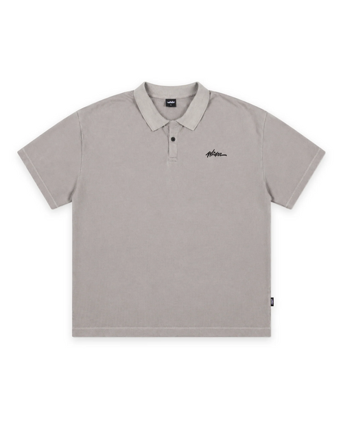 SCRIPT S/S POLO TOP - MOON GREY