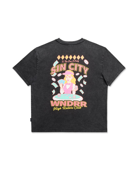 SIN CITY BOX FIT TEE - WASHED BLACK